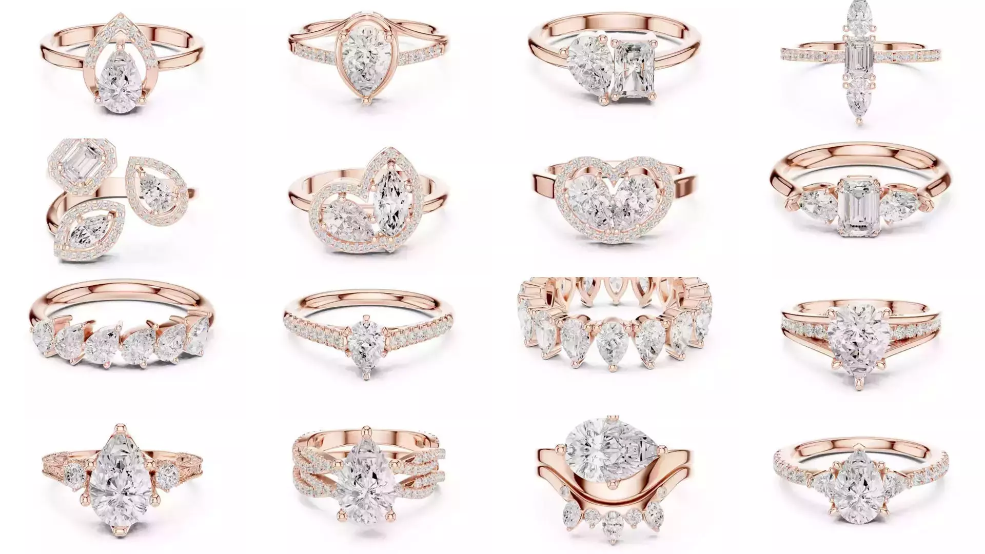 183 Pear Cut Diamond Ring 3DM STL OBJ FBX 3 Color Render Video 3D Model Collection_14