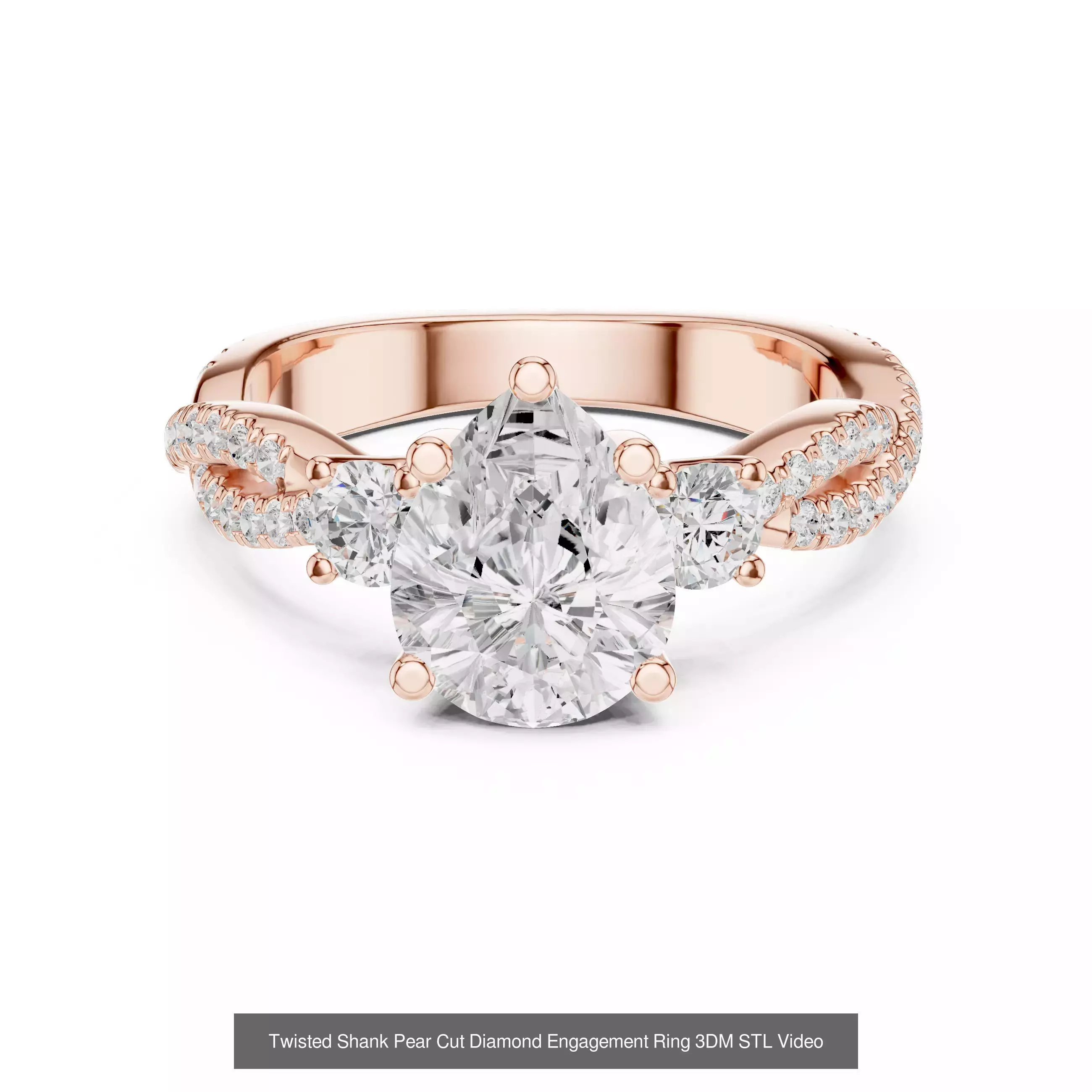 183 Pear Cut Diamond Ring 3DM STL OBJ FBX 3 Color Render Video 3D Model Collection_185