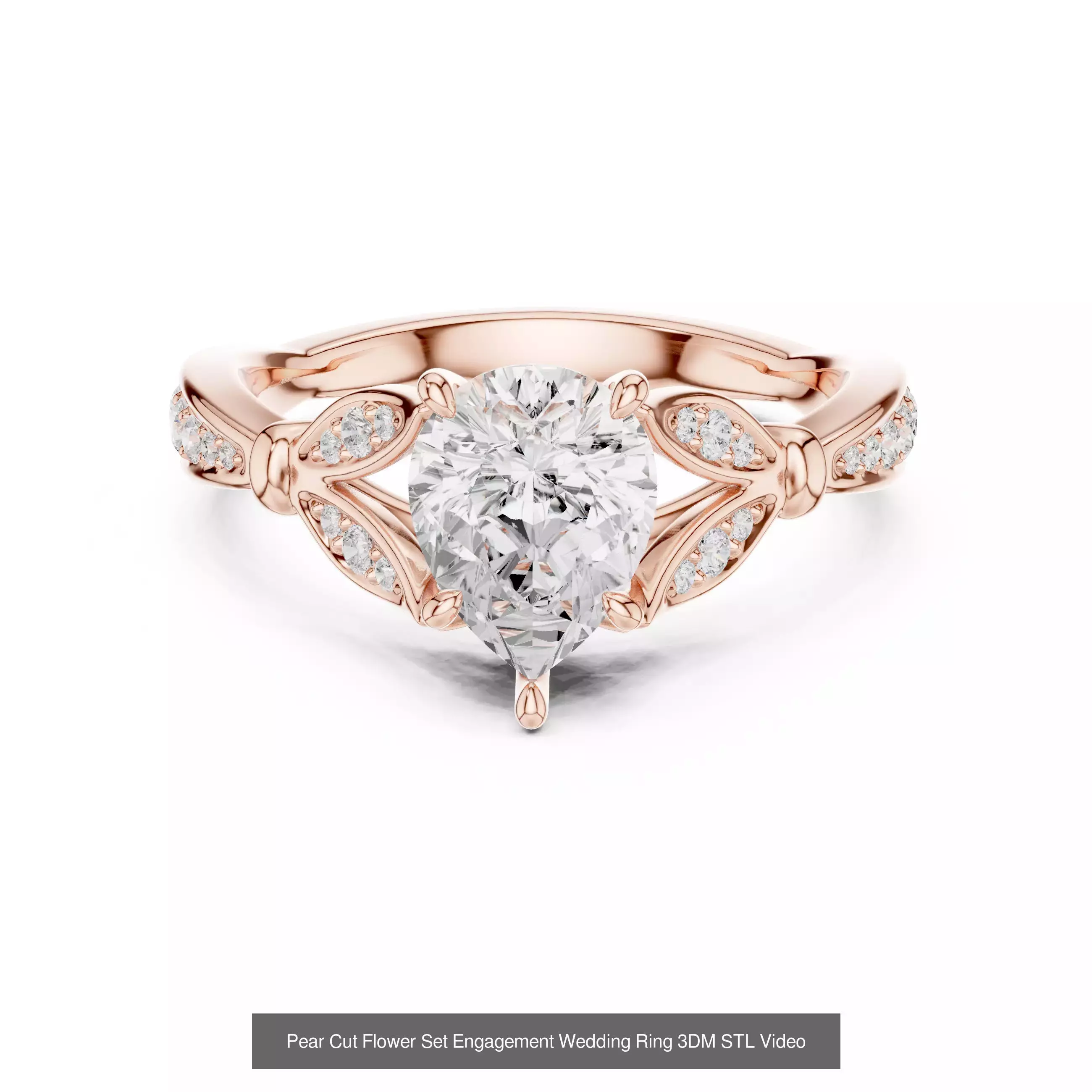 183 Pear Cut Diamond Ring 3DM STL OBJ FBX 3 Color Render Video 3D Model Collection_156