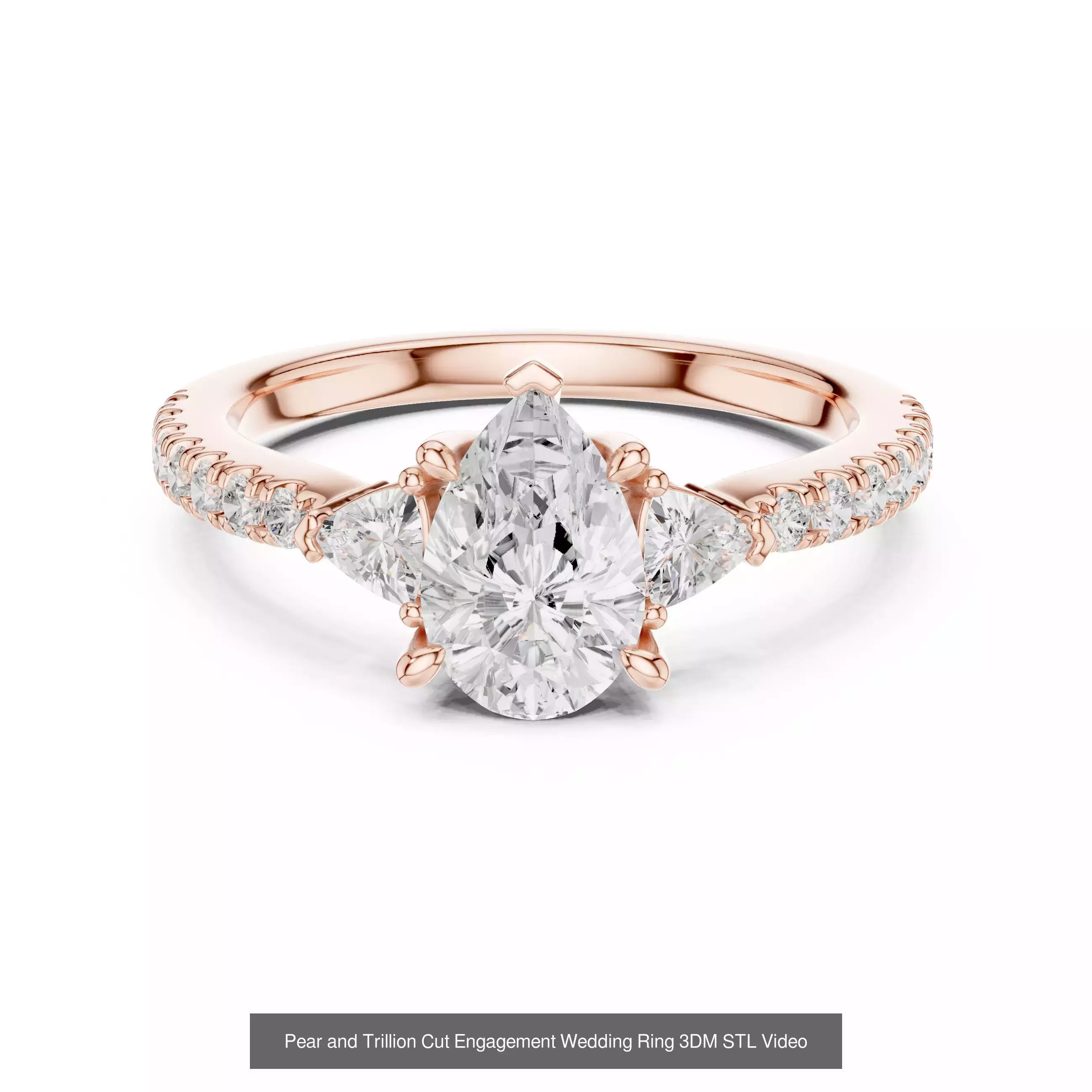 183 Pear Cut Diamond Ring 3DM STL OBJ FBX 3 Color Render Video 3D Model Collection_134