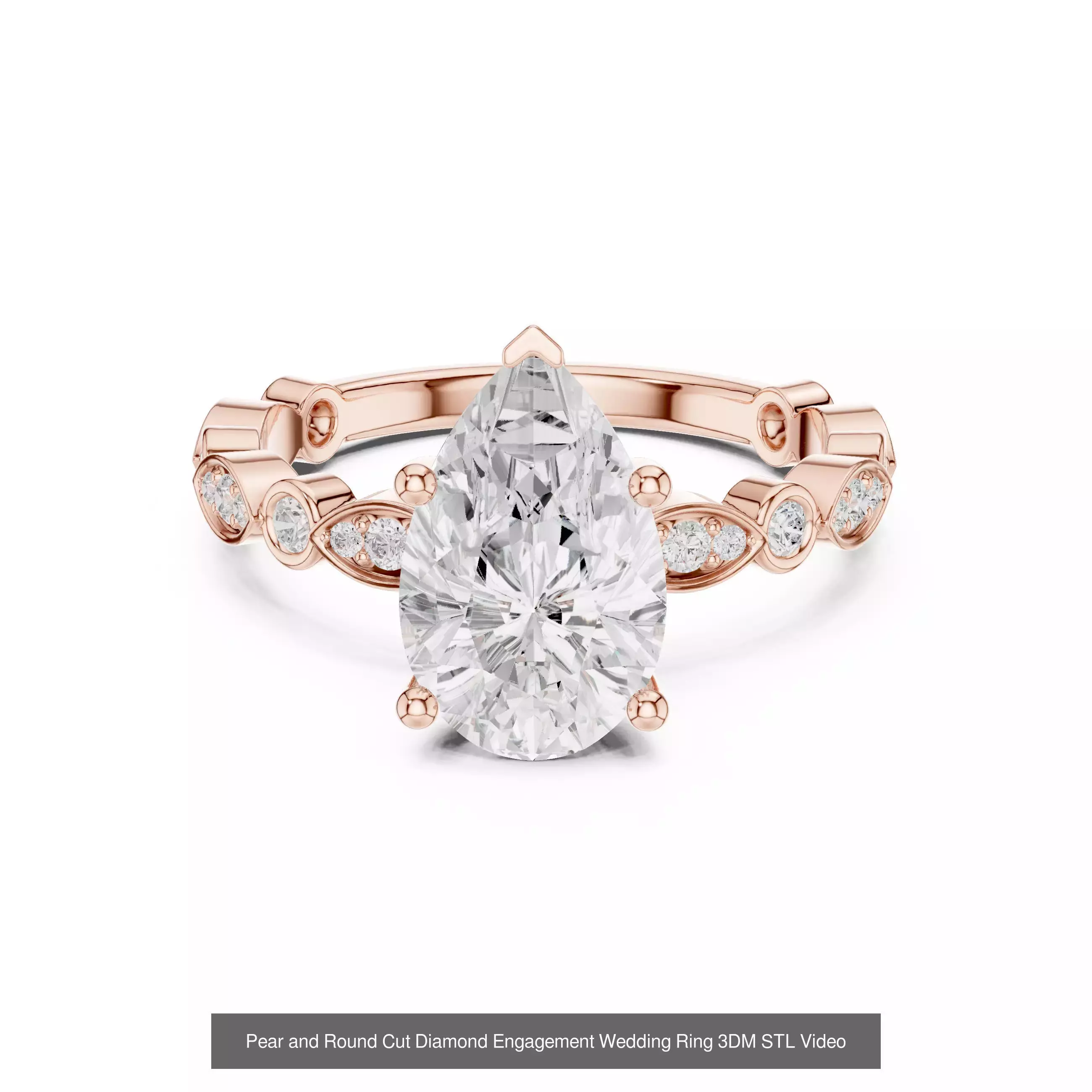 183 Pear Cut Diamond Ring 3DM STL OBJ FBX 3 Color Render Video 3D Model Collection_86