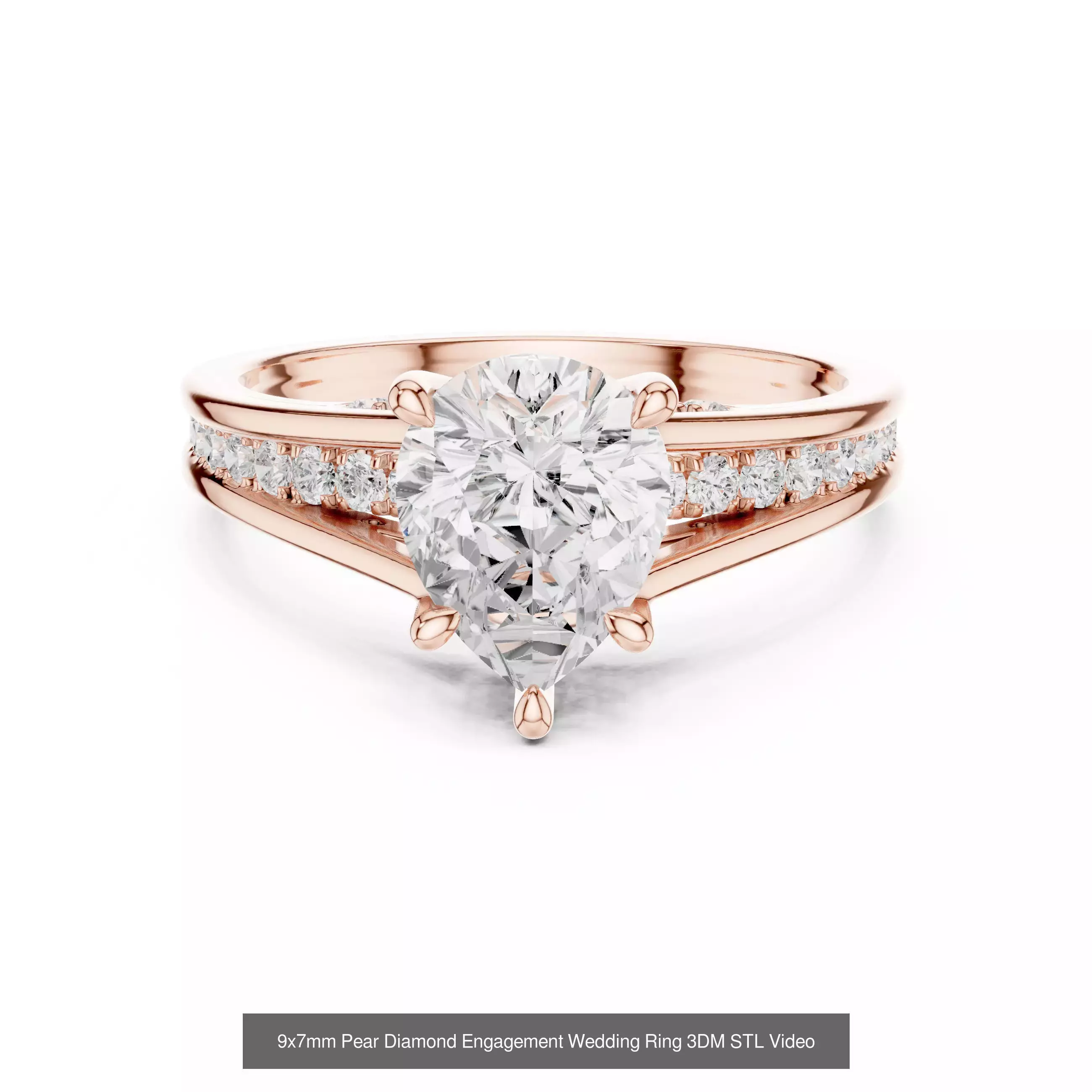 183 Pear Cut Diamond Ring 3DM STL OBJ FBX 3 Color Render Video 3D Model Collection_130