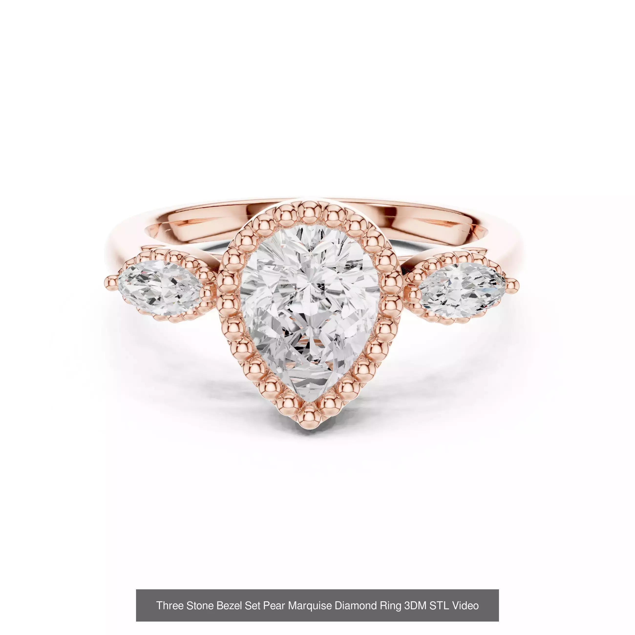 183 Pear Cut Diamond Ring 3DM STL OBJ FBX 3 Color Render Video 3D Model Collection_99