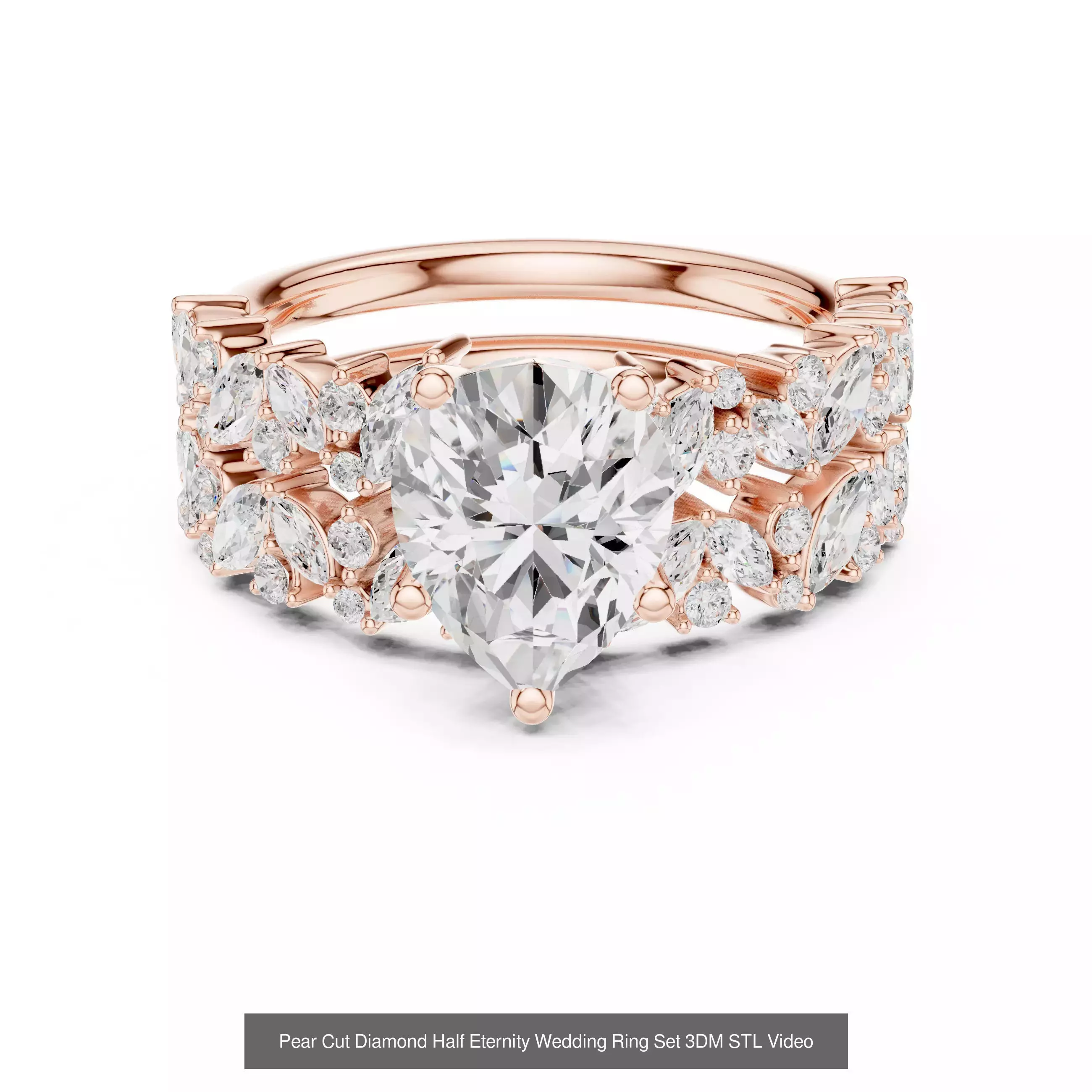 183 Pear Cut Diamond Ring 3DM STL OBJ FBX 3 Color Render Video 3D Model Collection_148