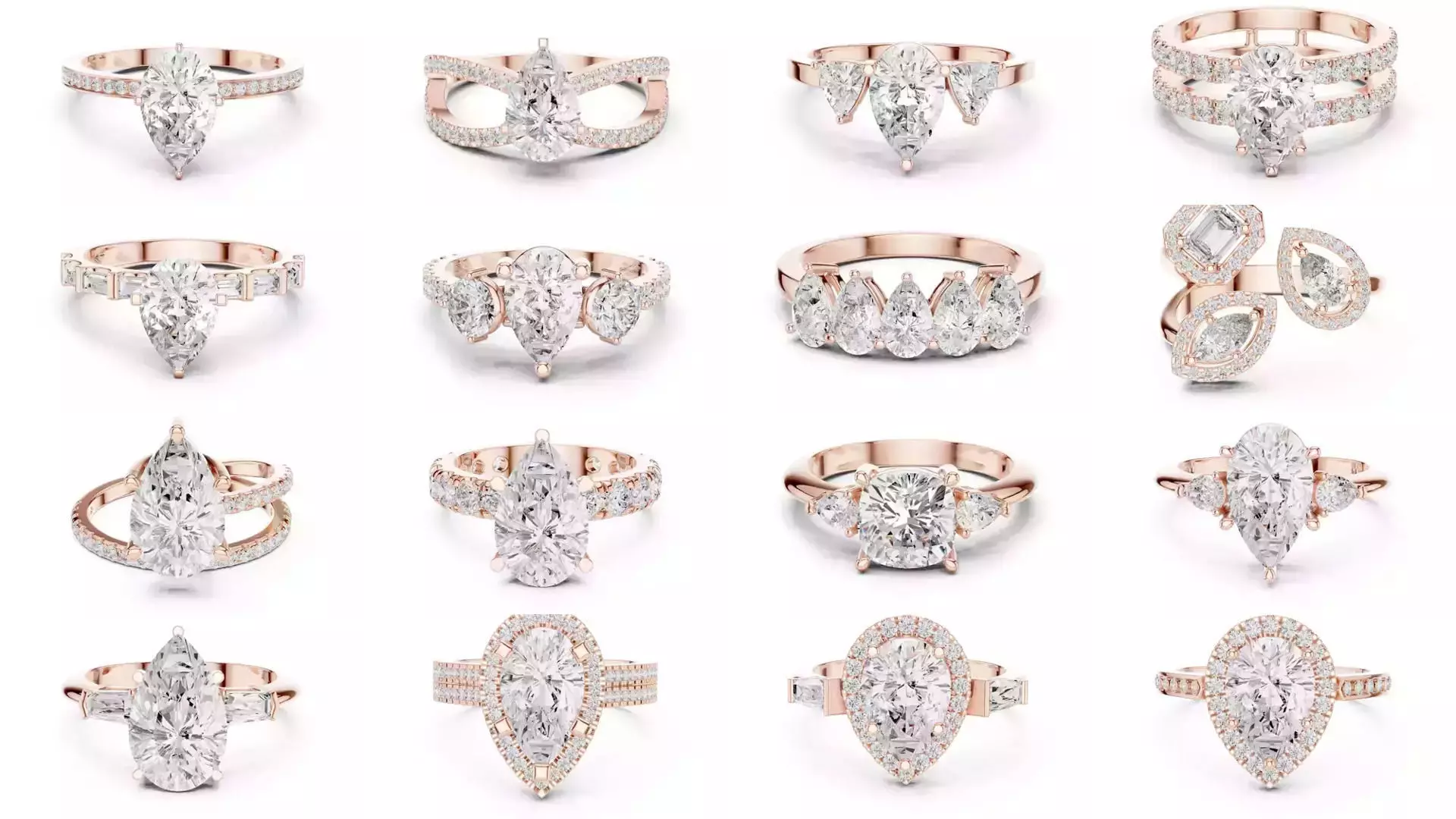 183 Pear Cut Diamond Ring 3DM STL OBJ FBX 3 Color Render Video 3D Model Collection_8