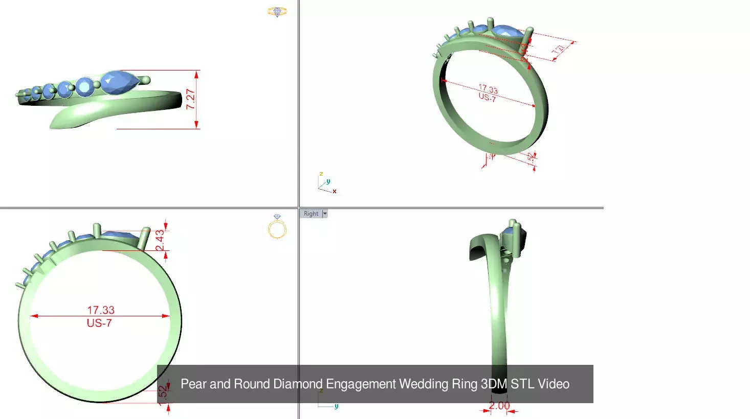 183 Pear Cut Diamond Ring 3DM STL OBJ FBX 3 Color Render Video 3D Model Collection_27