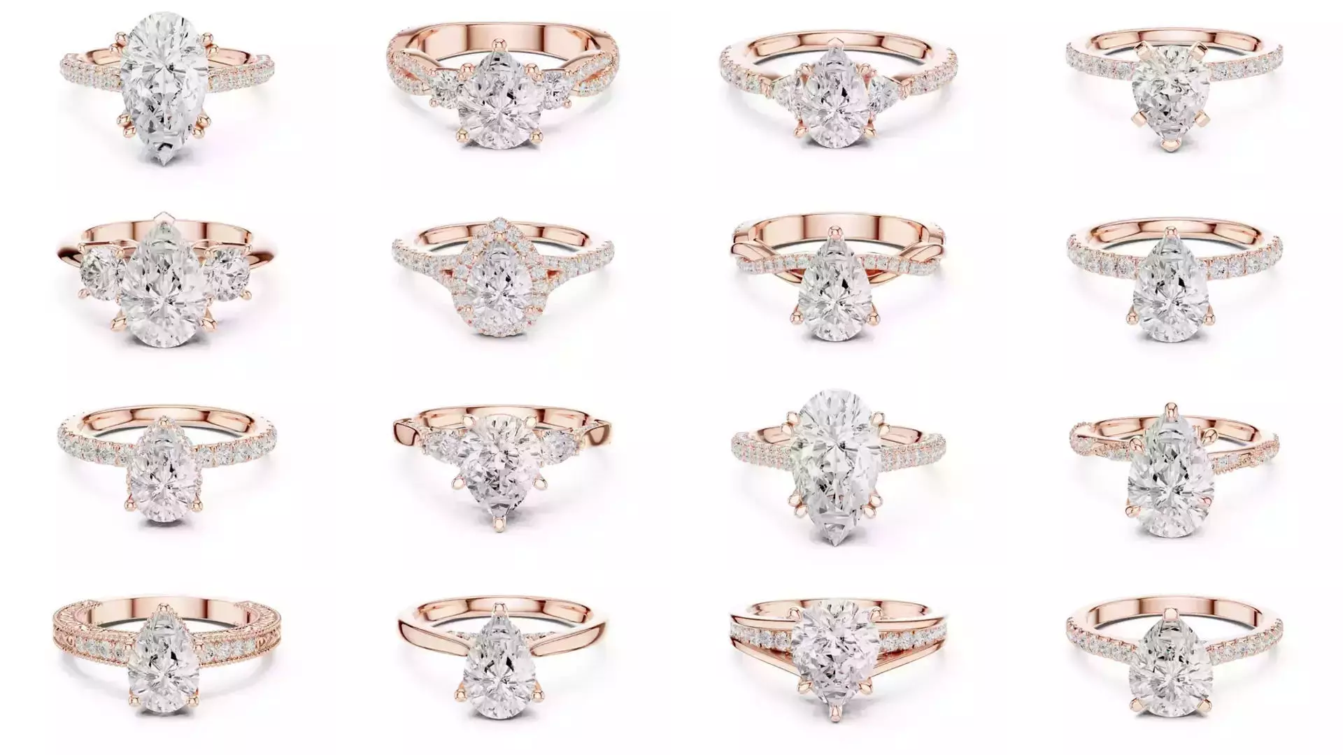 183 Pear Cut Diamond Ring 3DM STL OBJ FBX 3 Color Render Video 3D Model Collection_0