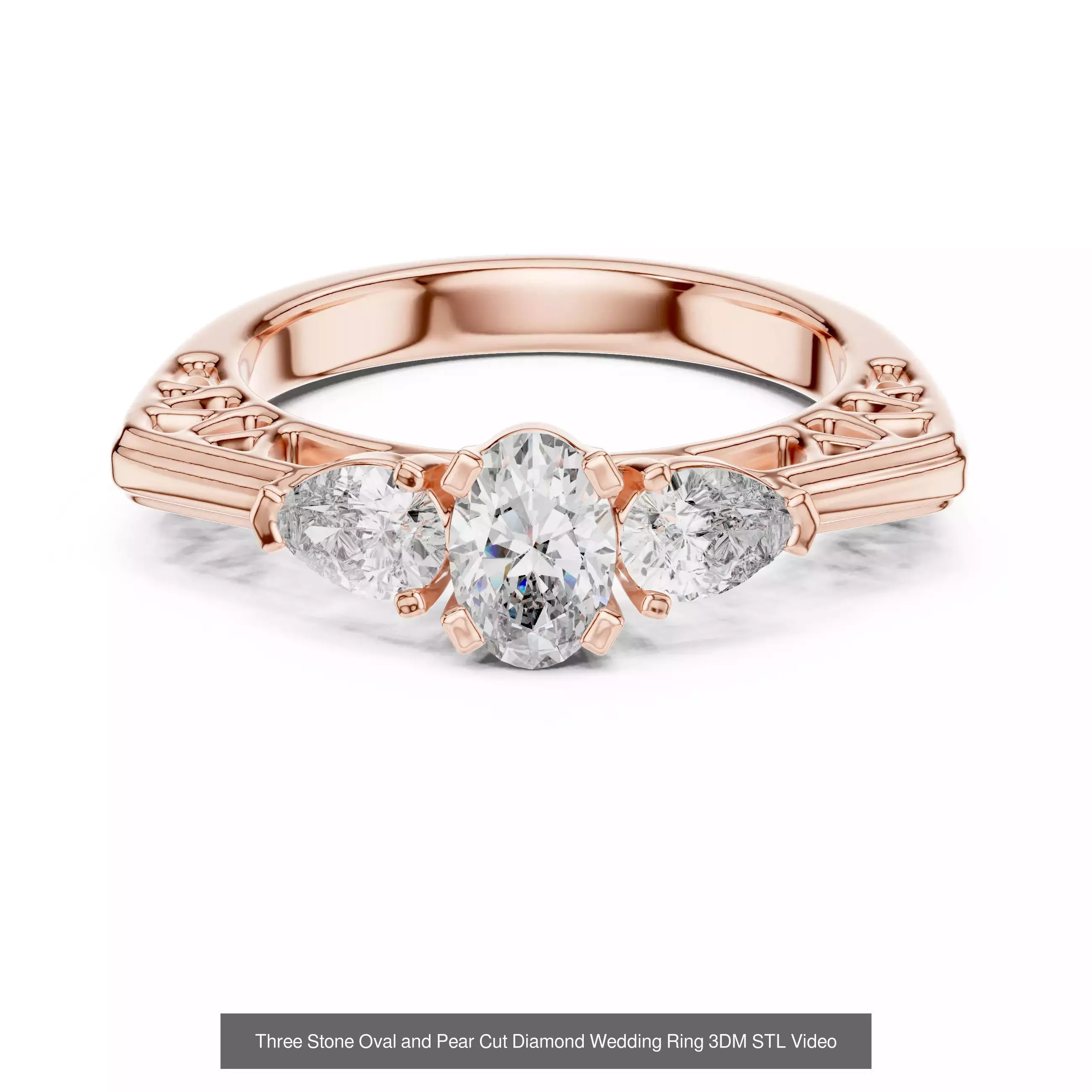 183 Pear Cut Diamond Ring 3DM STL OBJ FBX 3 Color Render Video 3D Model Collection_187