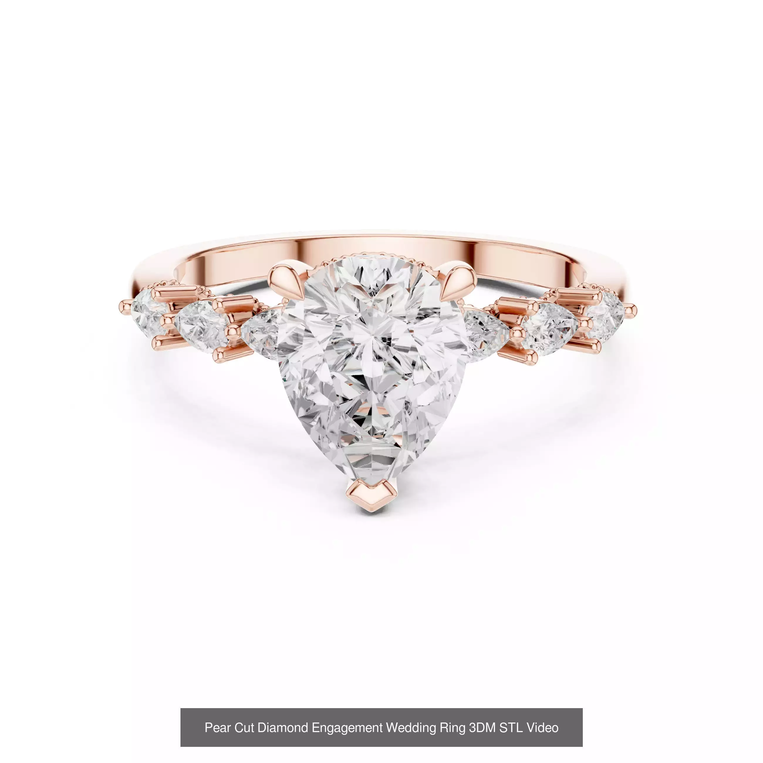 183 Pear Cut Diamond Ring 3DM STL OBJ FBX 3 Color Render Video 3D Model Collection_183