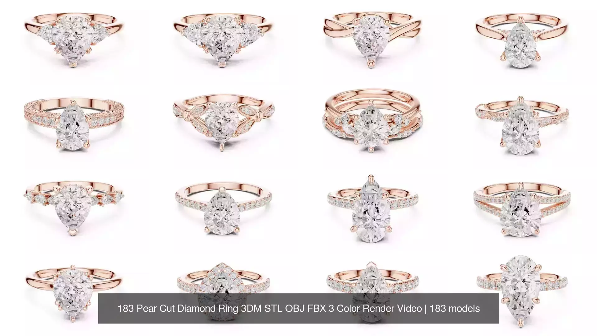 183 Pear Cut Diamond Ring 3DM STL OBJ FBX 3 Color Render Video 3D Model Collection_17