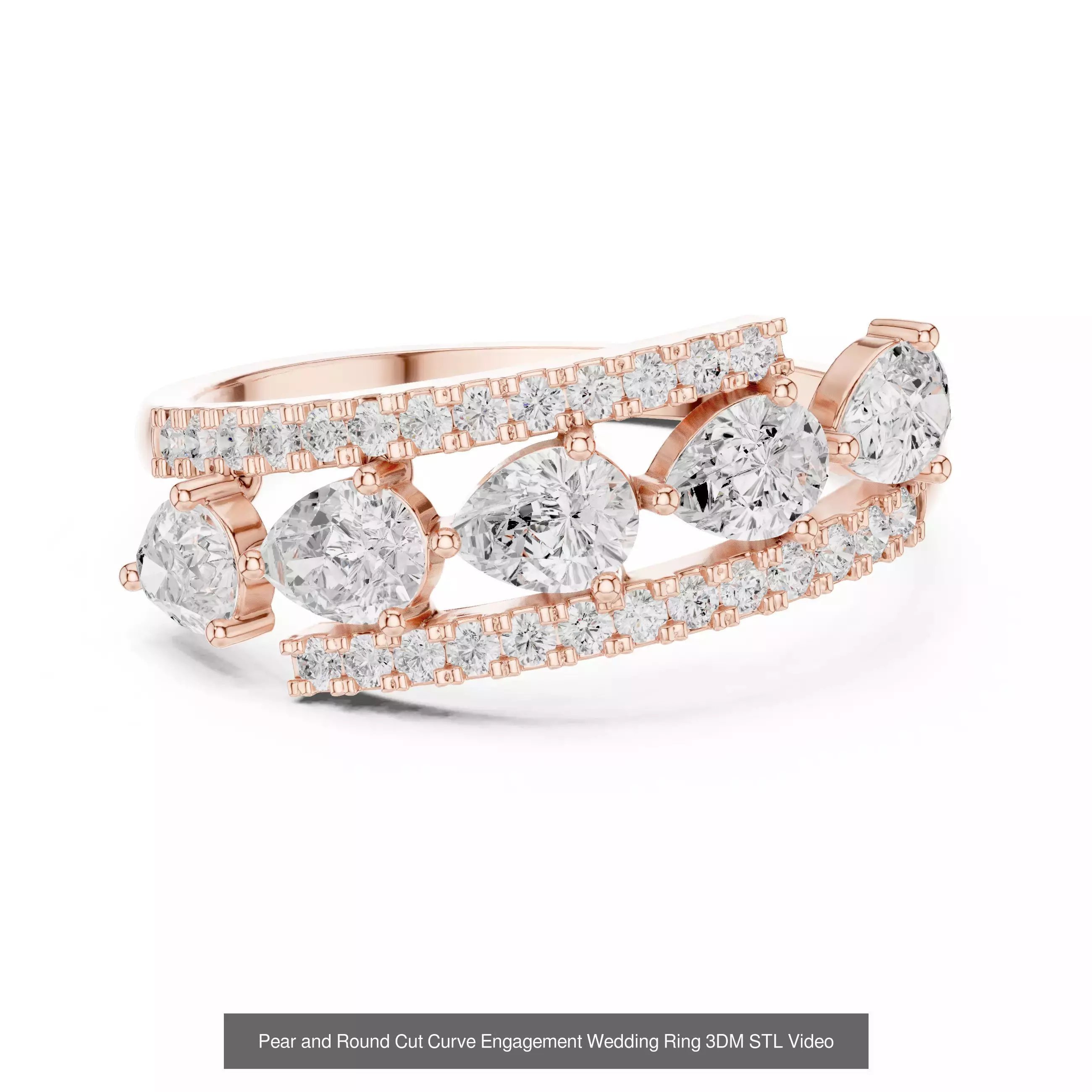 183 Pear Cut Diamond Ring 3DM STL OBJ FBX 3 Color Render Video 3D Model Collection_80