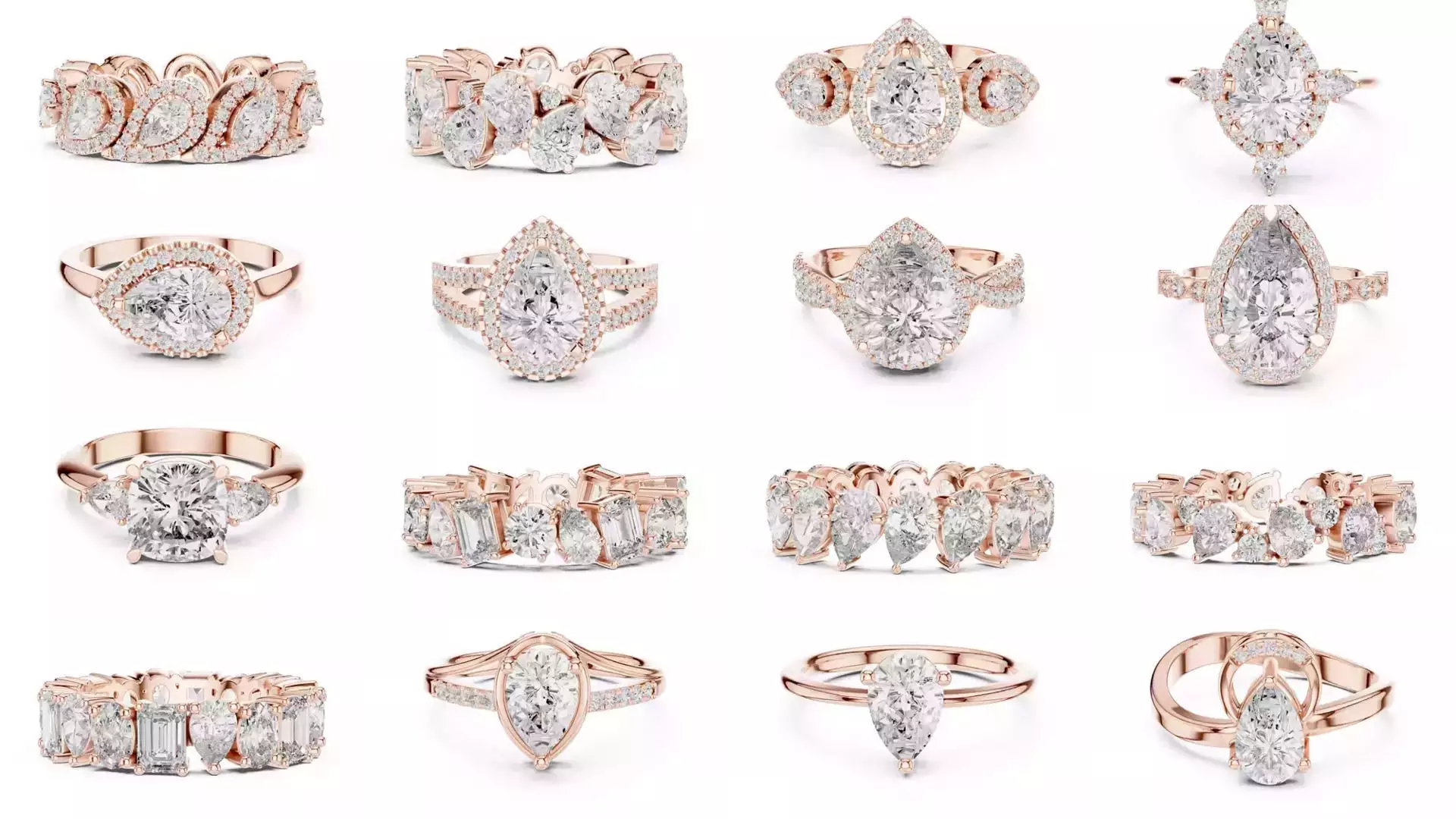 183 Pear Cut Diamond Ring 3DM STL OBJ FBX 3 Color Render Video 3D Model Collection_12