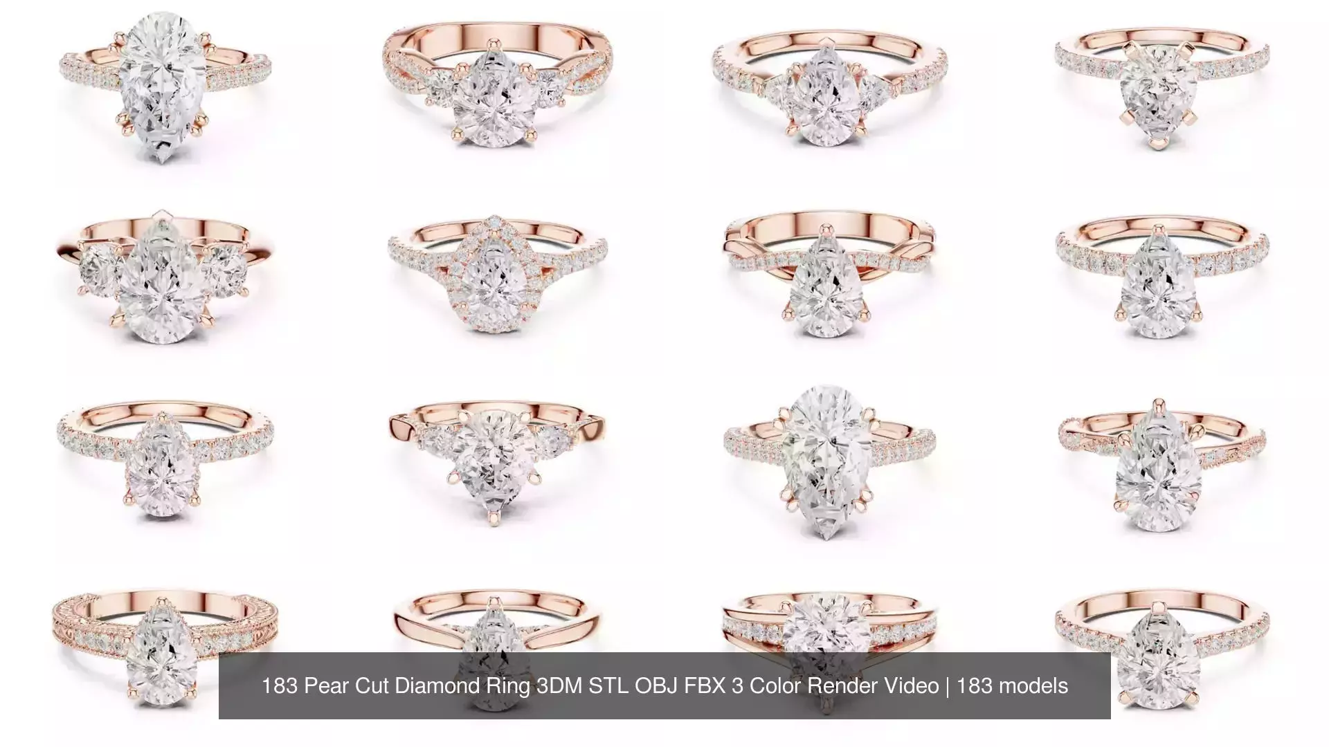 183 Pear Cut Diamond Ring 3DM STL OBJ FBX 3 Color Render Video 3D Model Collection_18
