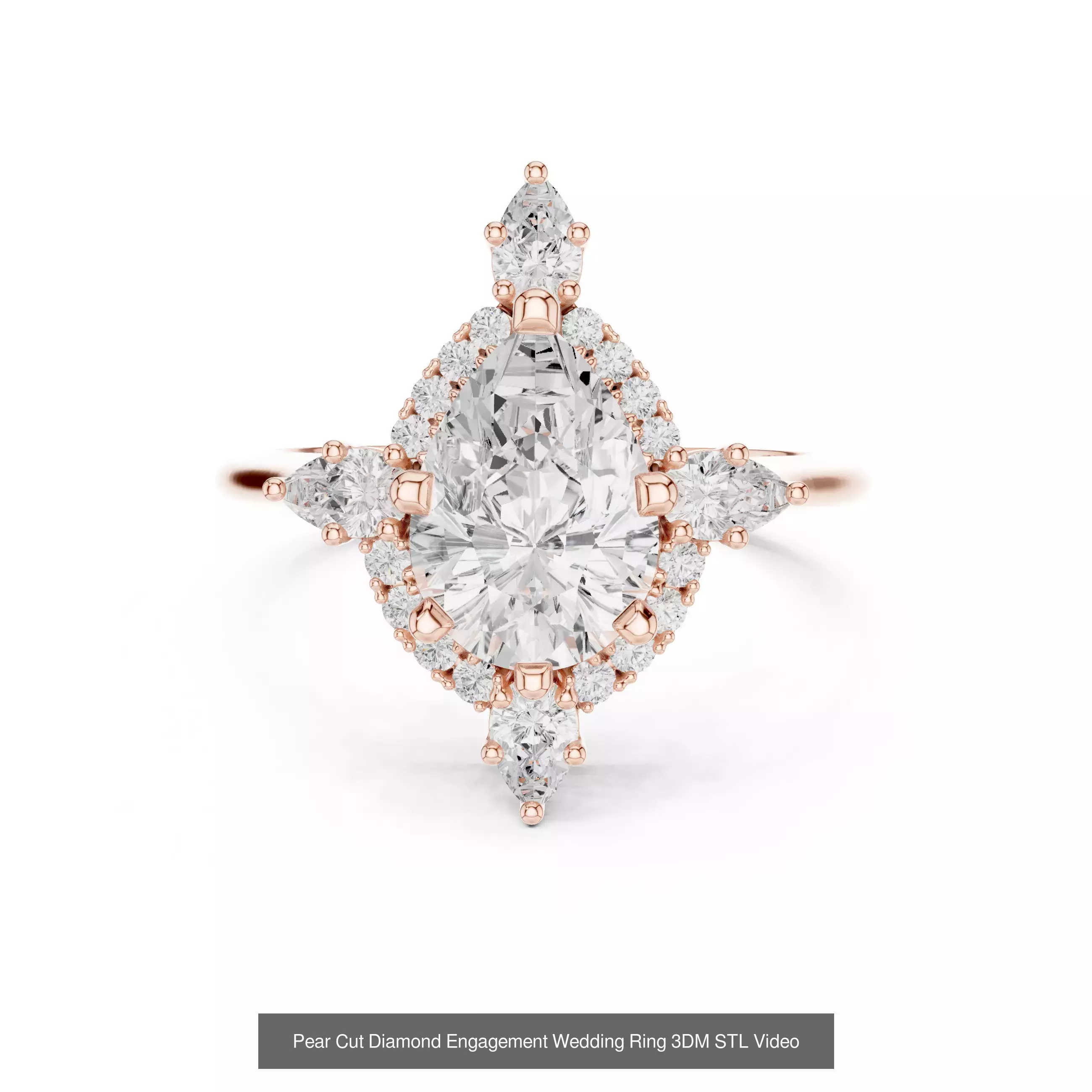 183 Pear Cut Diamond Ring 3DM STL OBJ FBX 3 Color Render Video 3D Model Collection_106