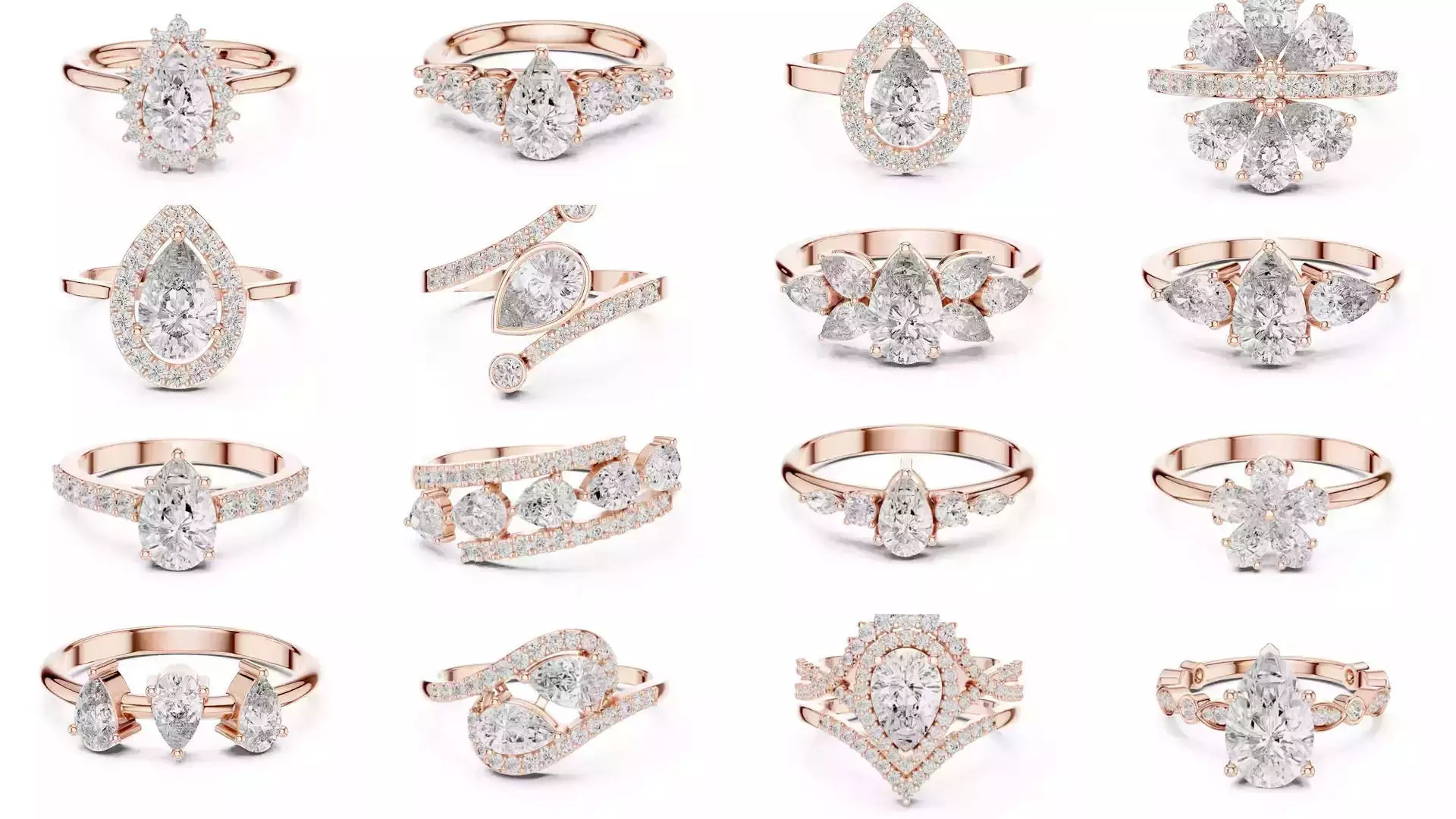 183 Pear Cut Diamond Ring 3DM STL OBJ FBX 3 Color Render Video 3D Model Collection_10