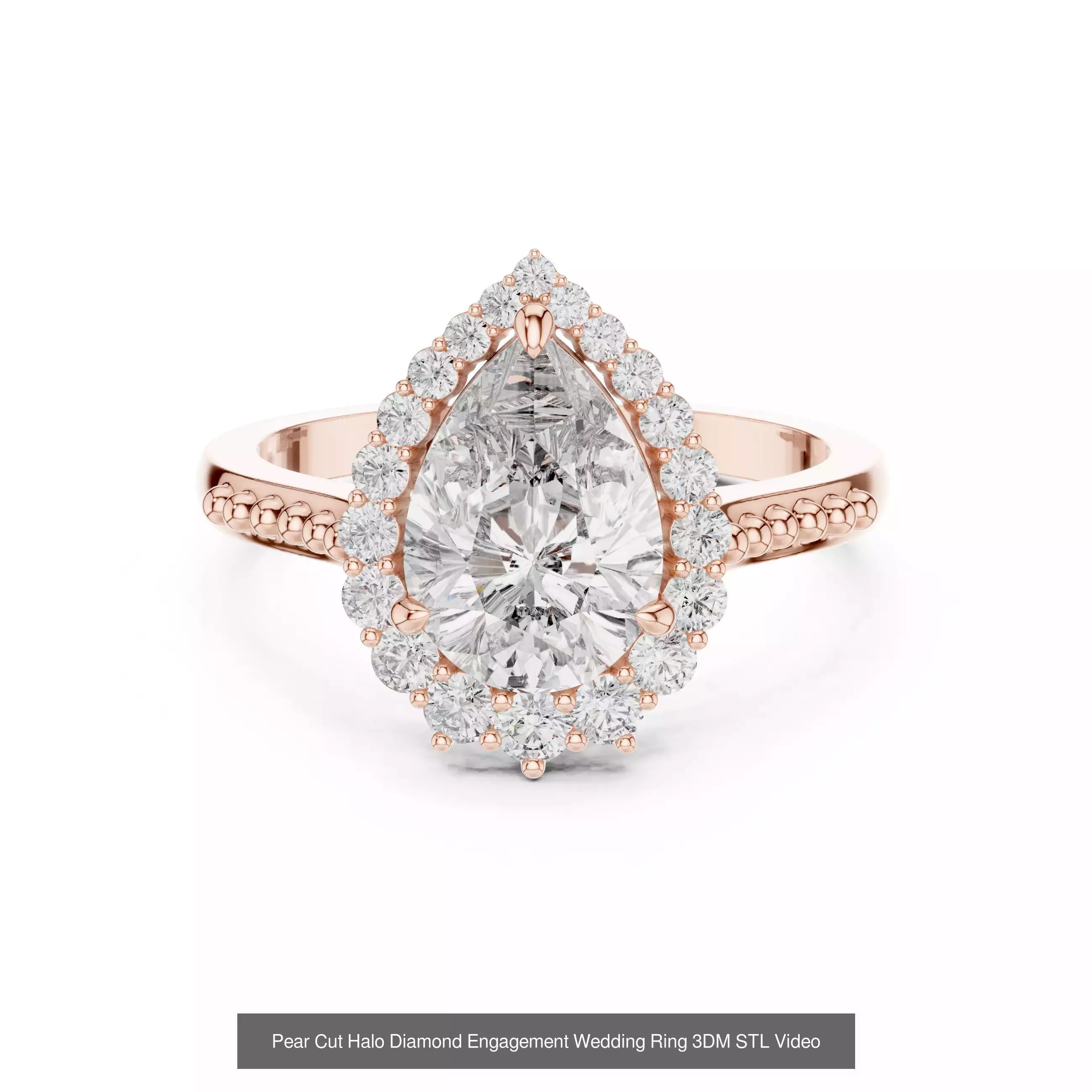 183 Pear Cut Diamond Ring 3DM STL OBJ FBX 3 Color Render Video 3D Model Collection_96