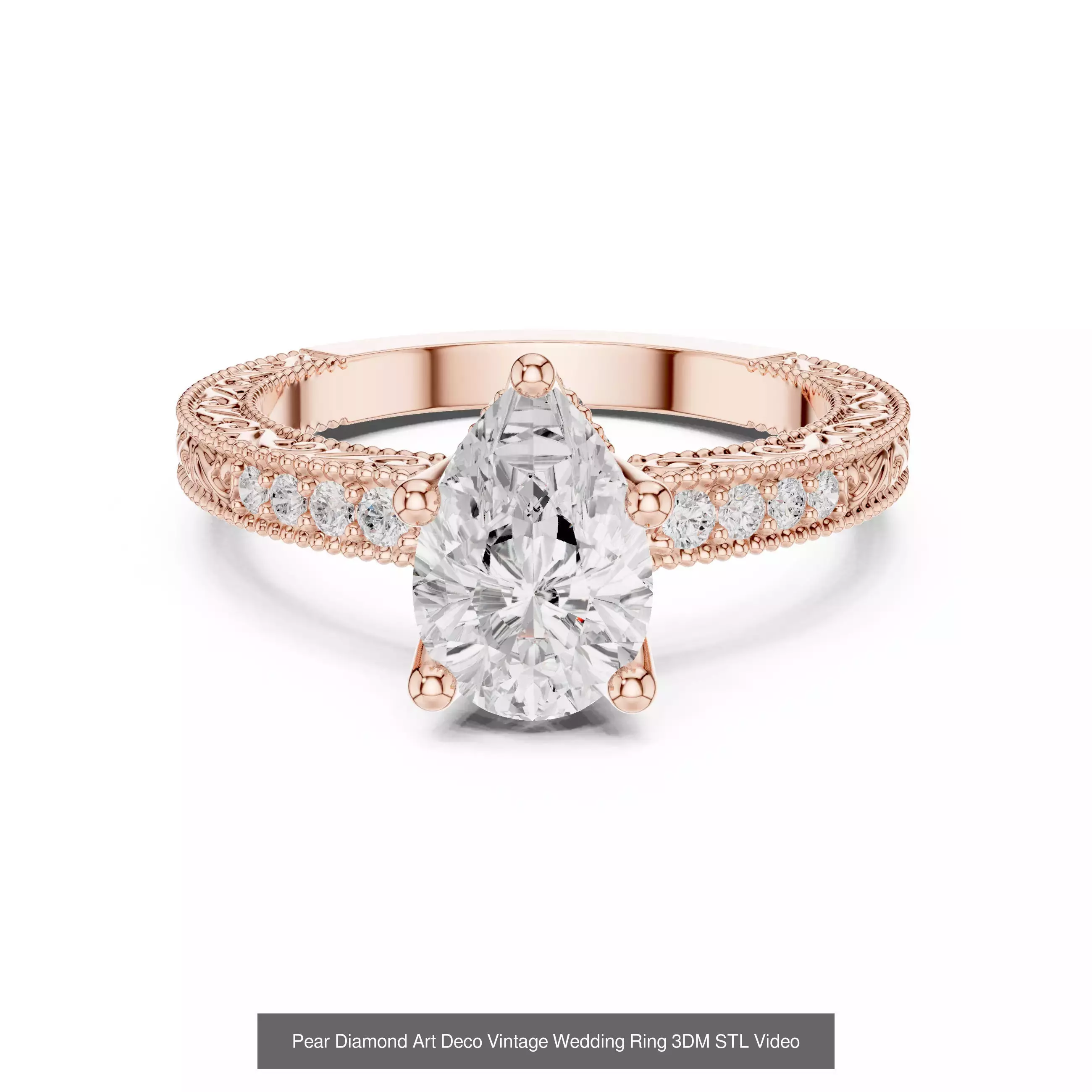 183 Pear Cut Diamond Ring 3DM STL OBJ FBX 3 Color Render Video 3D Model Collection_155