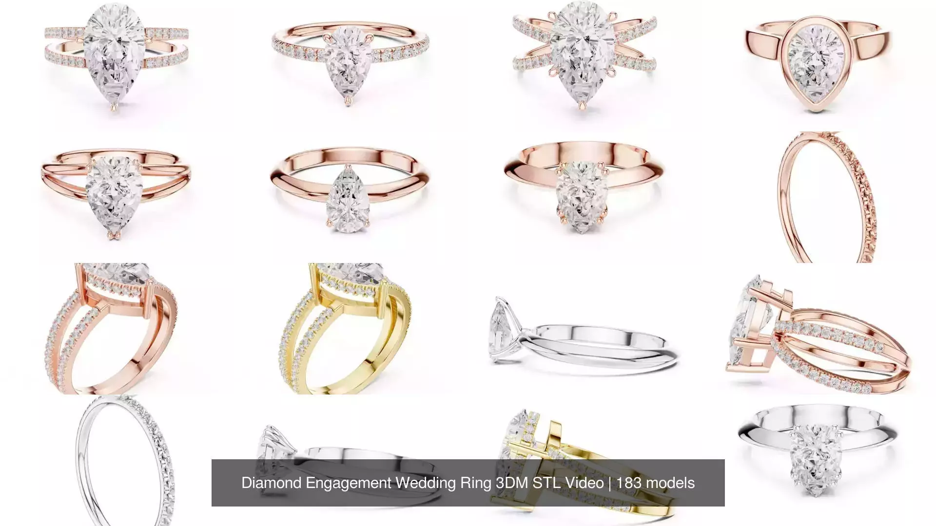 183 Pear Cut Diamond Ring 3DM STL OBJ FBX 3 Color Render Video 3D Model Collection_21