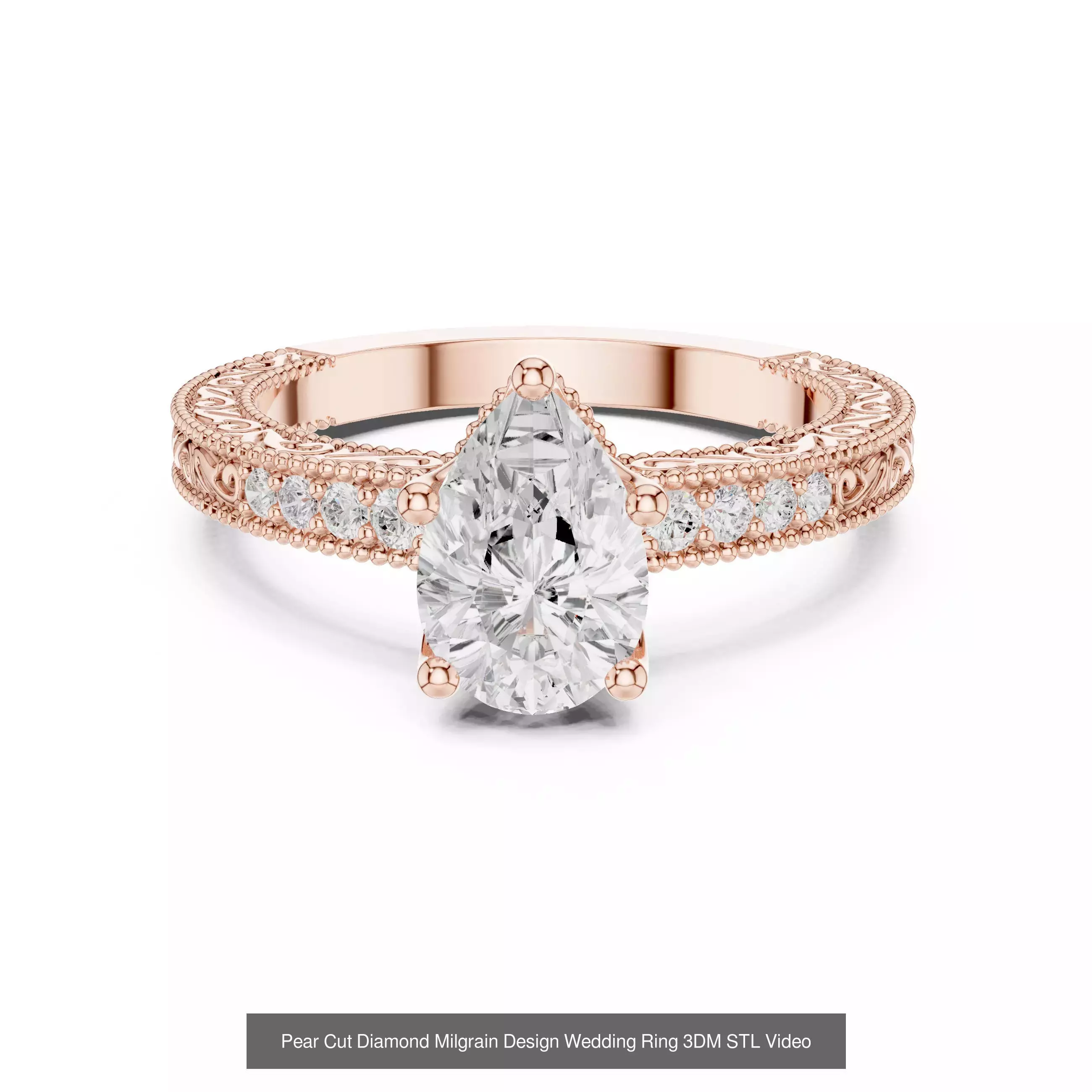 183 Pear Cut Diamond Ring 3DM STL OBJ FBX 3 Color Render Video 3D Model Collection_179