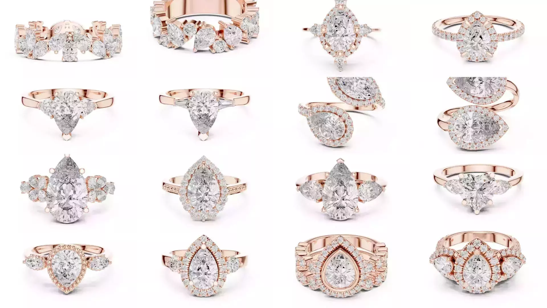 183 Pear Cut Diamond Ring 3DM STL OBJ FBX 3 Color Render Video 3D Model Collection_16