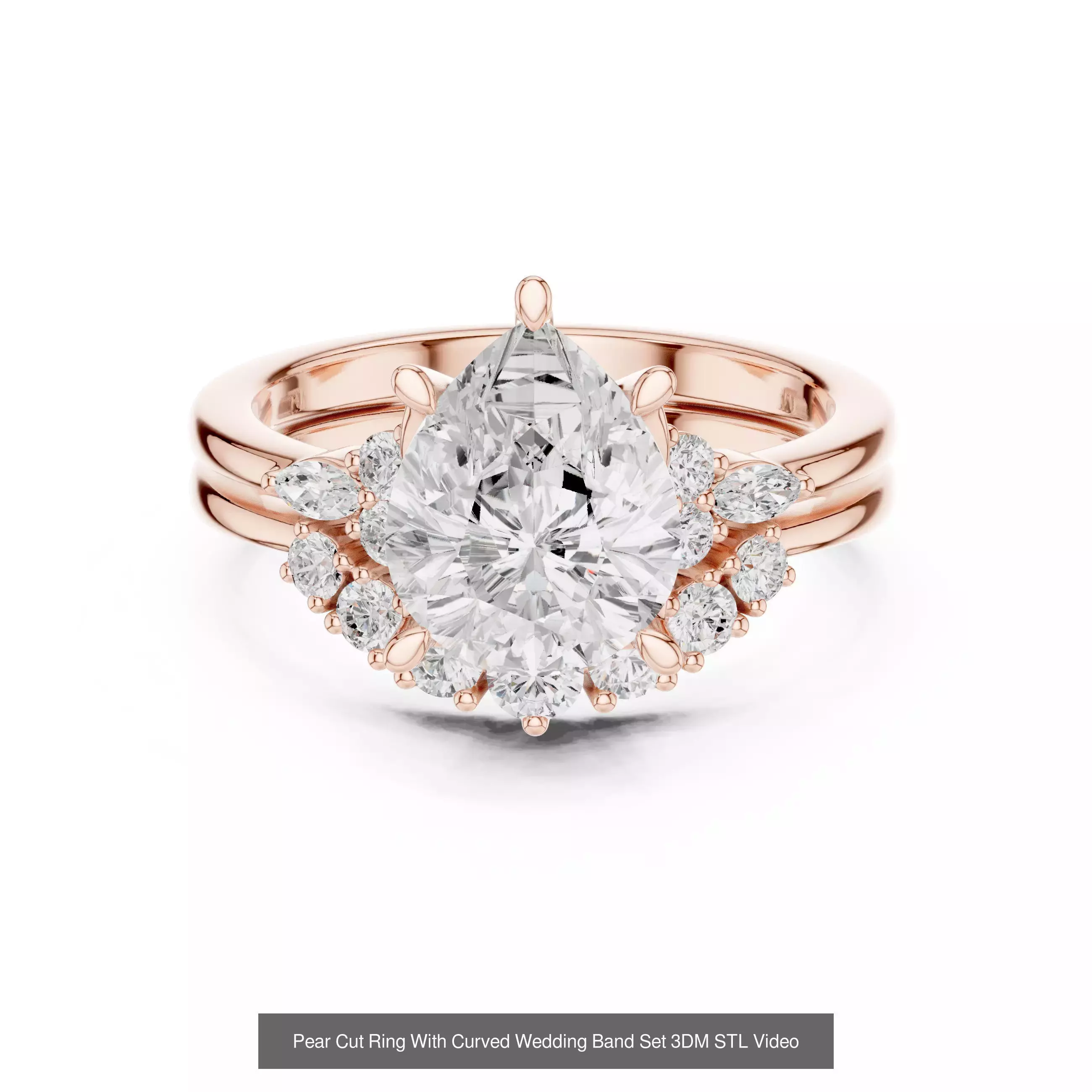 183 Pear Cut Diamond Ring 3DM STL OBJ FBX 3 Color Render Video 3D Model Collection_149