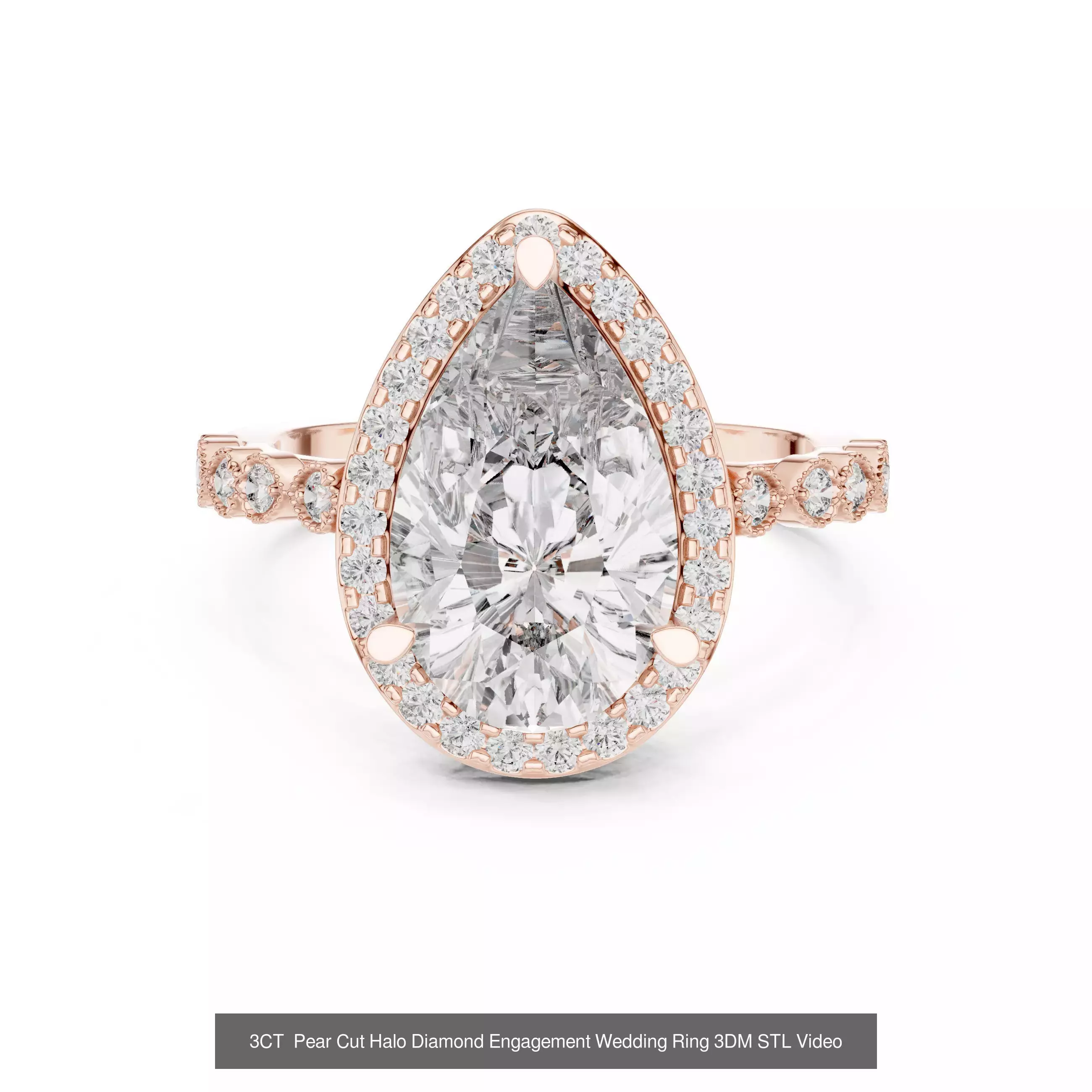 183 Pear Cut Diamond Ring 3DM STL OBJ FBX 3 Color Render Video 3D Model Collection_110