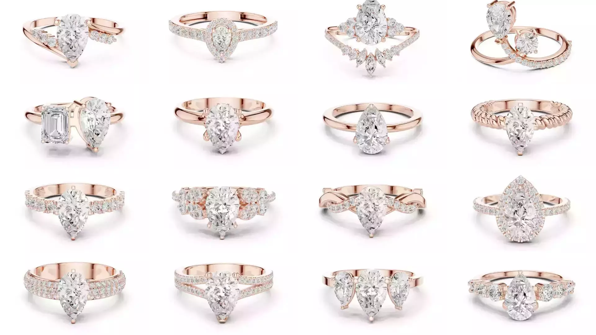 183 Pear Cut Diamond Ring 3DM STL OBJ FBX 3 Color Render Video 3D Model Collection_6