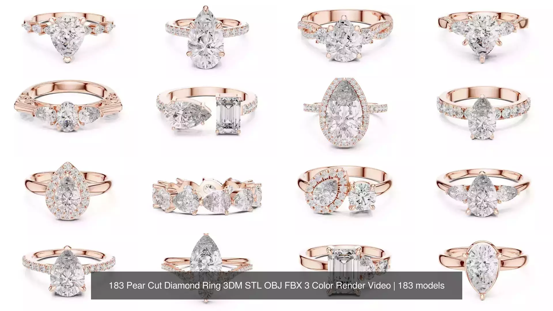 183 Pear Cut Diamond Ring 3DM STL OBJ FBX 3 Color Render Video 3D Model Collection_20