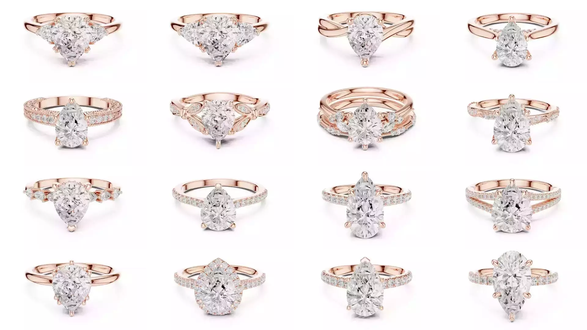 183 Pear Cut Diamond Ring 3DM STL OBJ FBX 3 Color Render Video 3D Model Collection_2