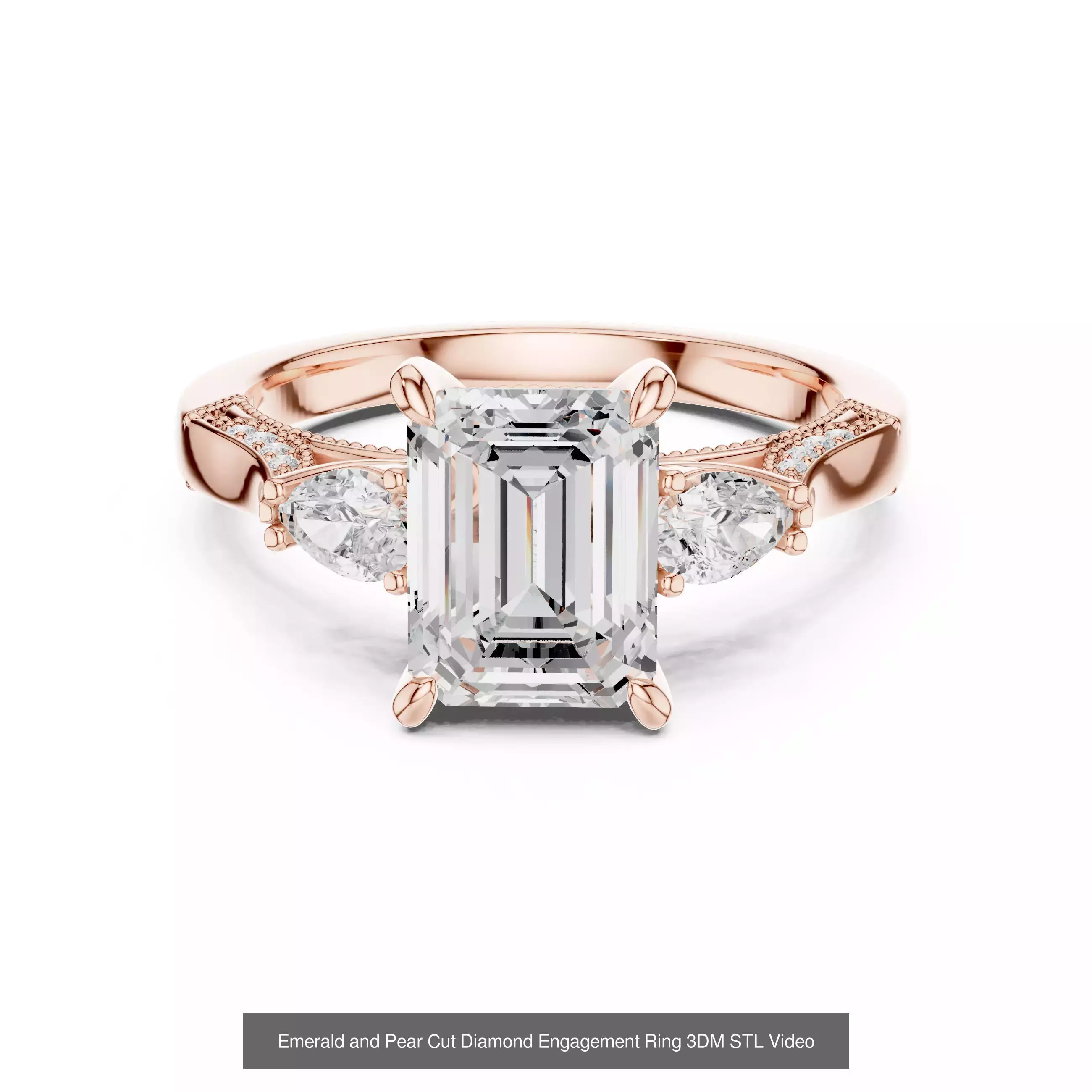 55 Side Pear Diamond Rings 3DM STL OBJ FBX 3 Color Render Video 3D Model Collection_50