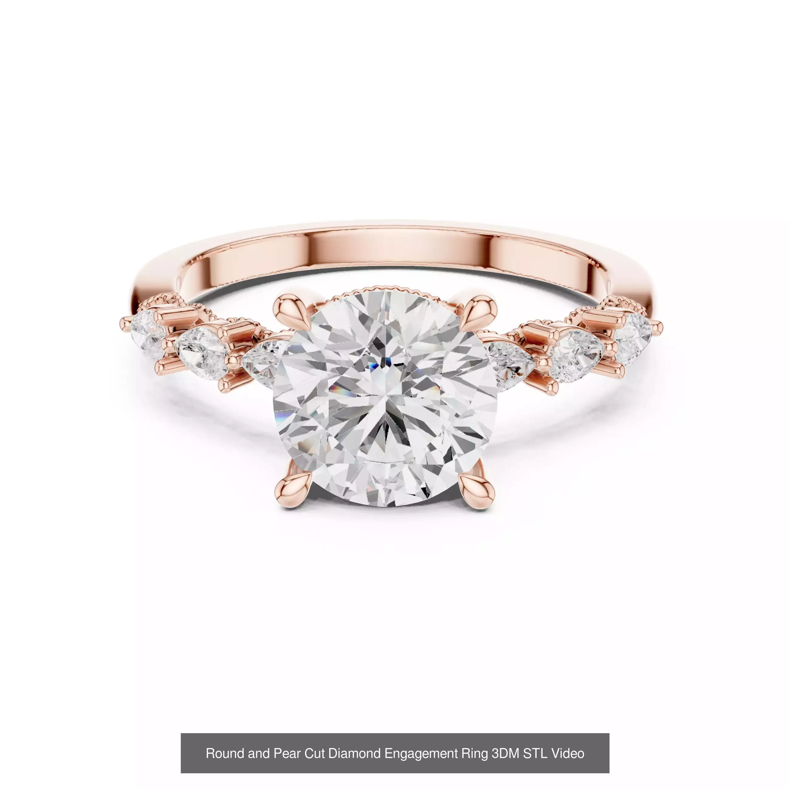 55 Side Pear Diamond Rings 3DM STL OBJ FBX 3 Color Render Video 3D Model Collection_41