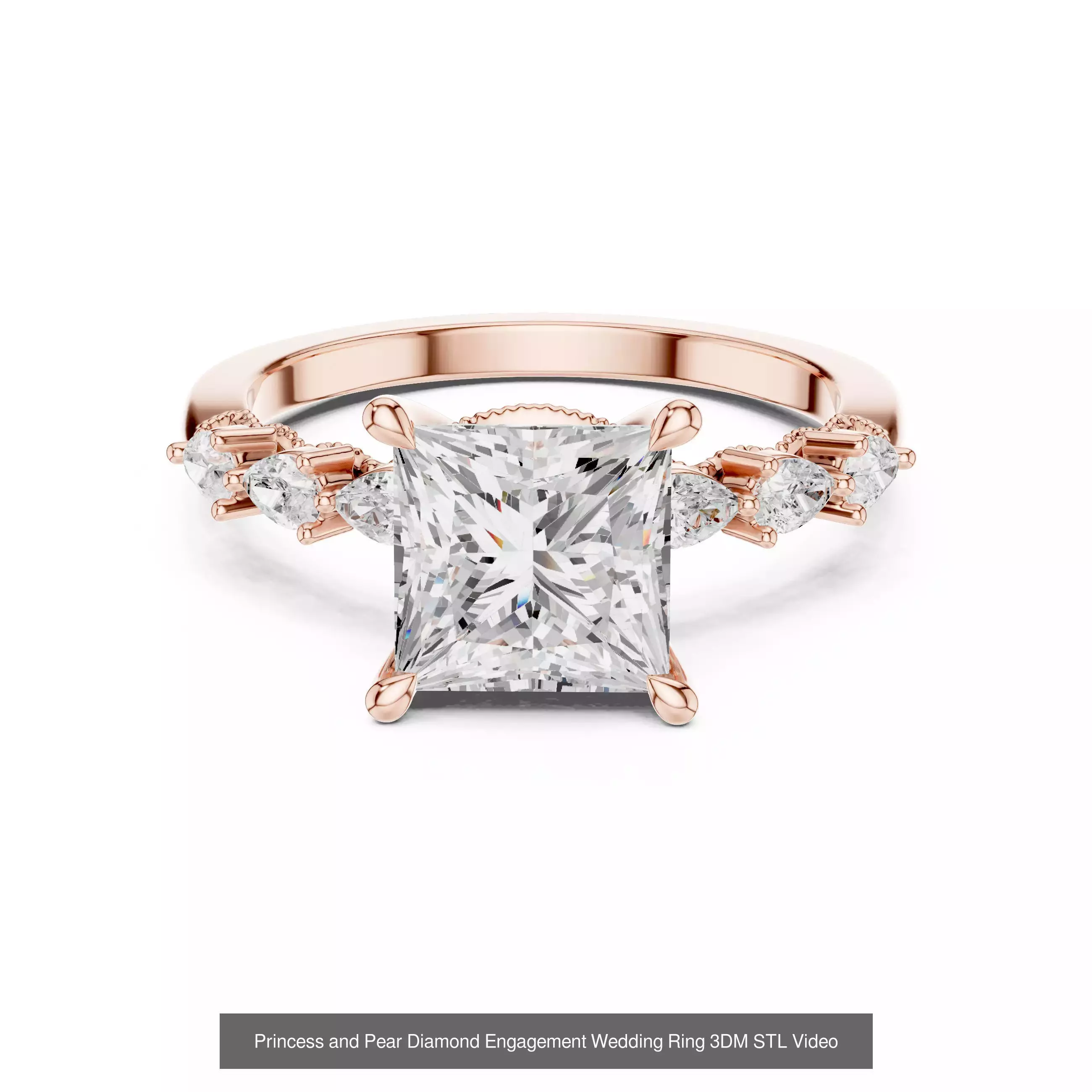 55 Side Pear Diamond Rings 3DM STL OBJ FBX 3 Color Render Video 3D Model Collection_48