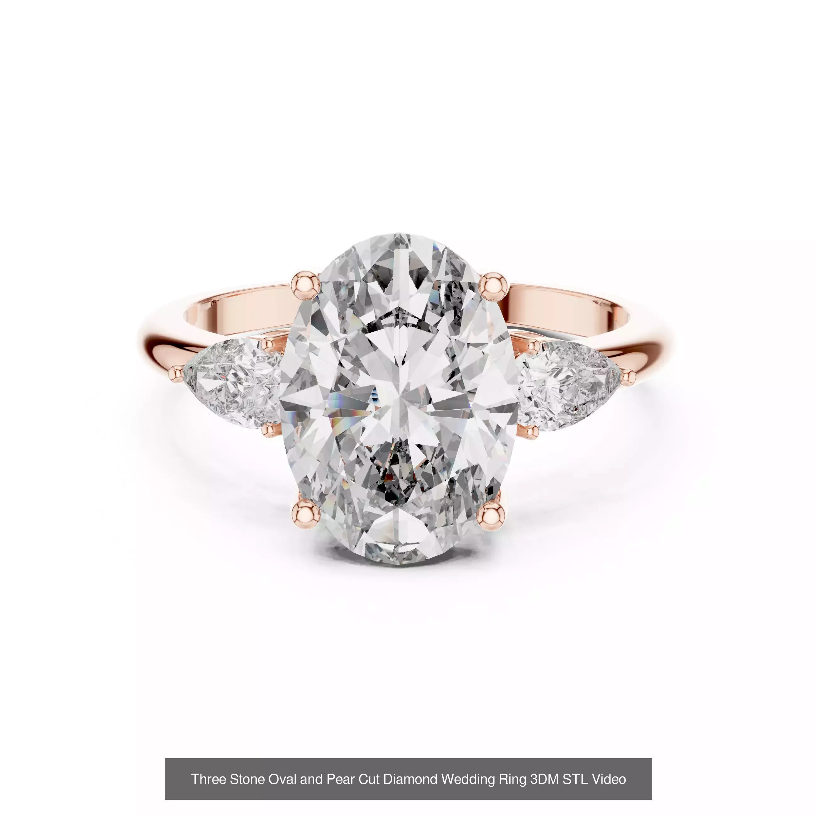 55 Side Pear Diamond Rings 3DM STL OBJ FBX 3 Color Render Video 3D Model Collection_56