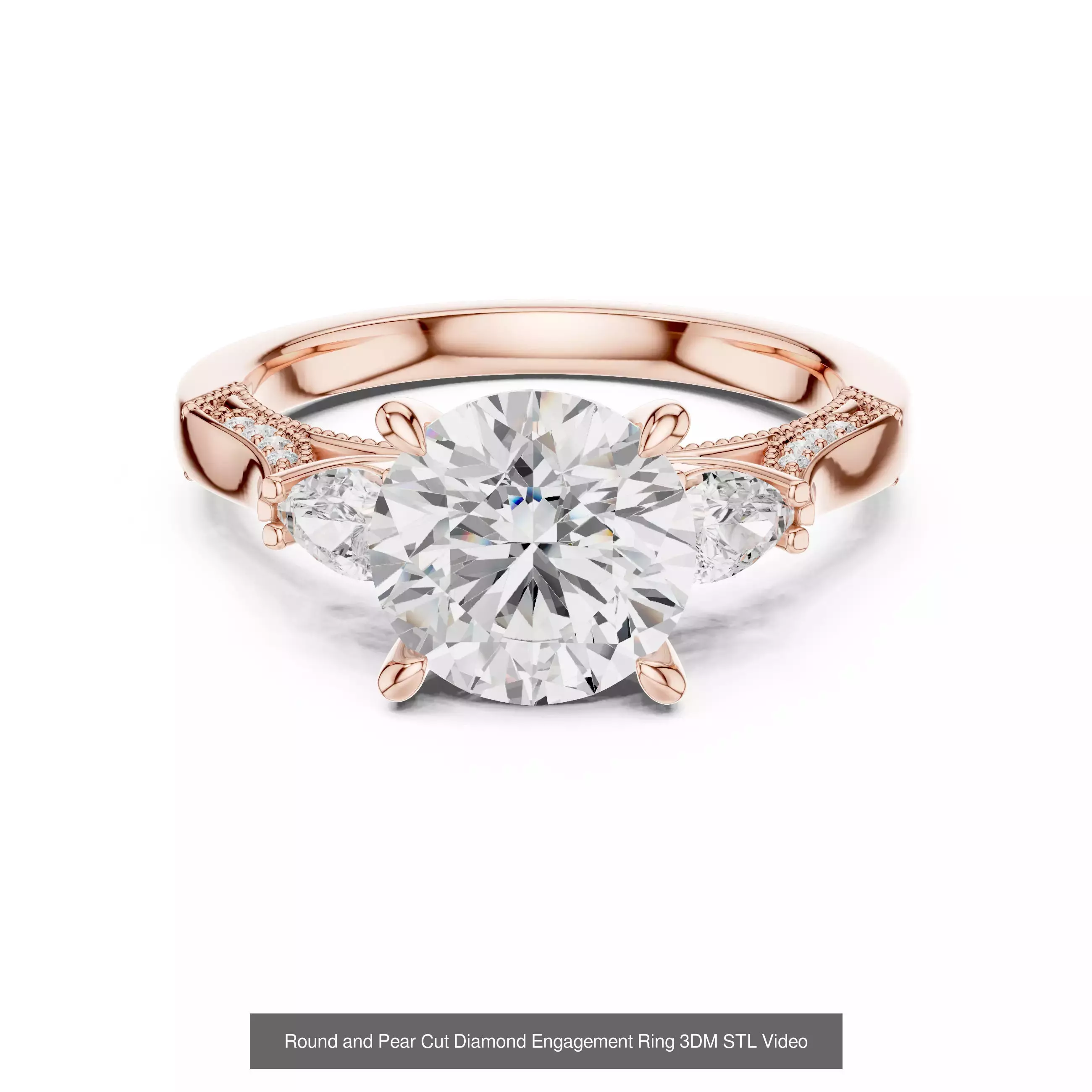 55 Side Pear Diamond Rings 3DM STL OBJ FBX 3 Color Render Video 3D Model Collection_54