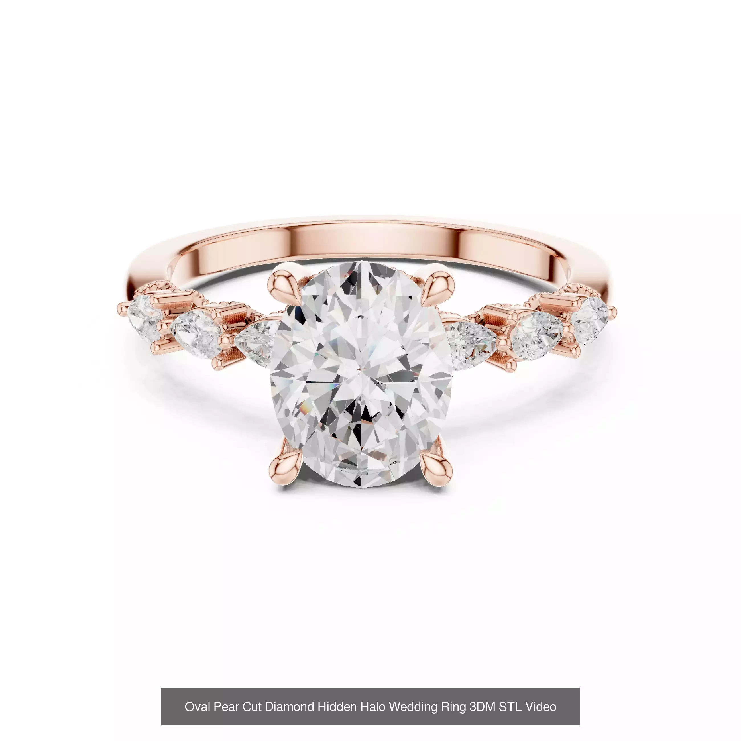 55 Side Pear Diamond Rings 3DM STL OBJ FBX 3 Color Render Video 3D Model Collection_39