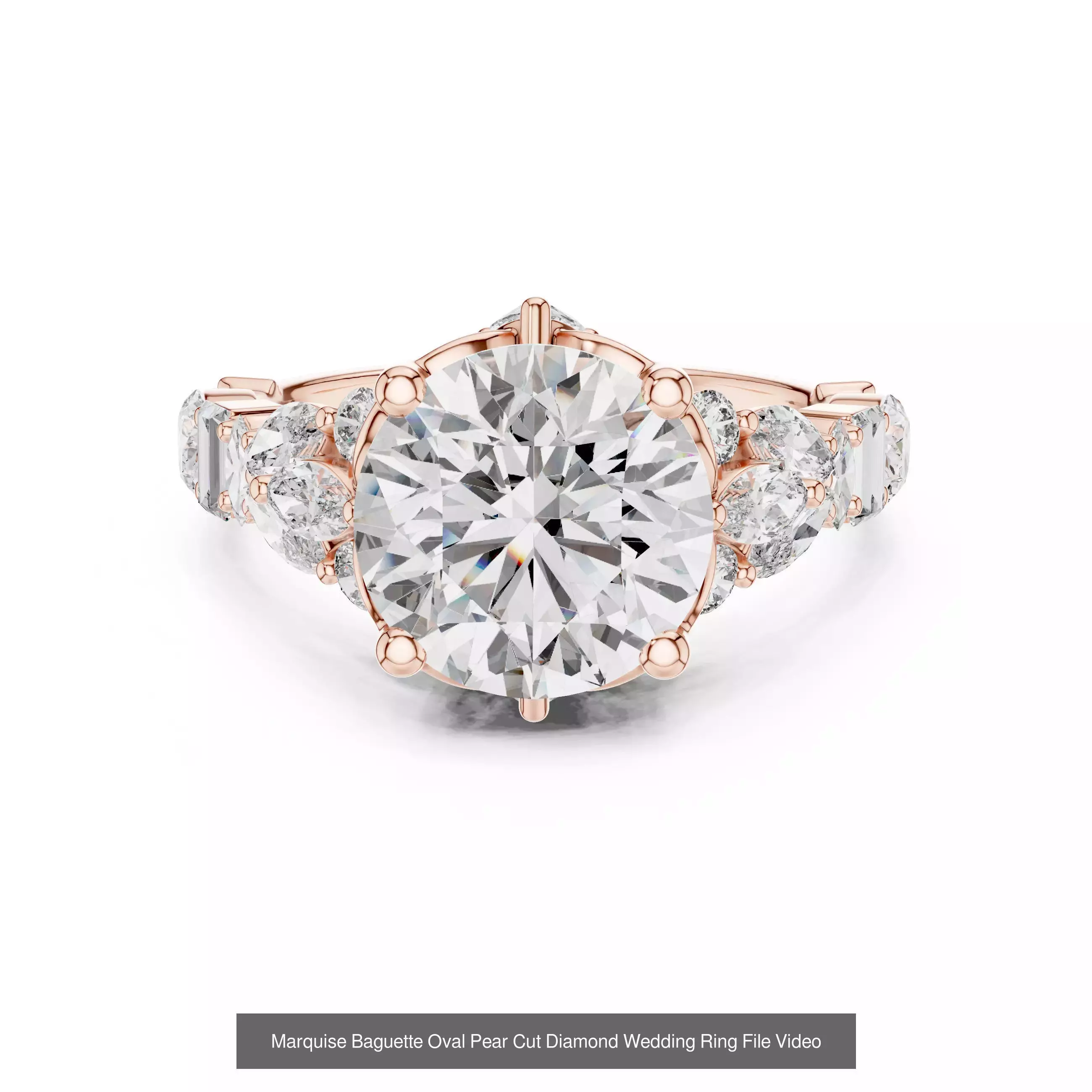 55 Side Pear Diamond Rings 3DM STL OBJ FBX 3 Color Render Video 3D Model Collection_59