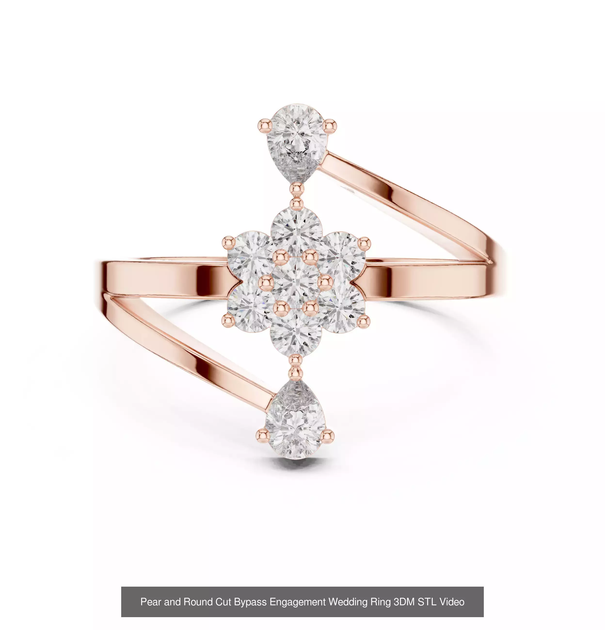 55 Side Pear Diamond Rings 3DM STL OBJ FBX 3 Color Render Video 3D Model Collection_21