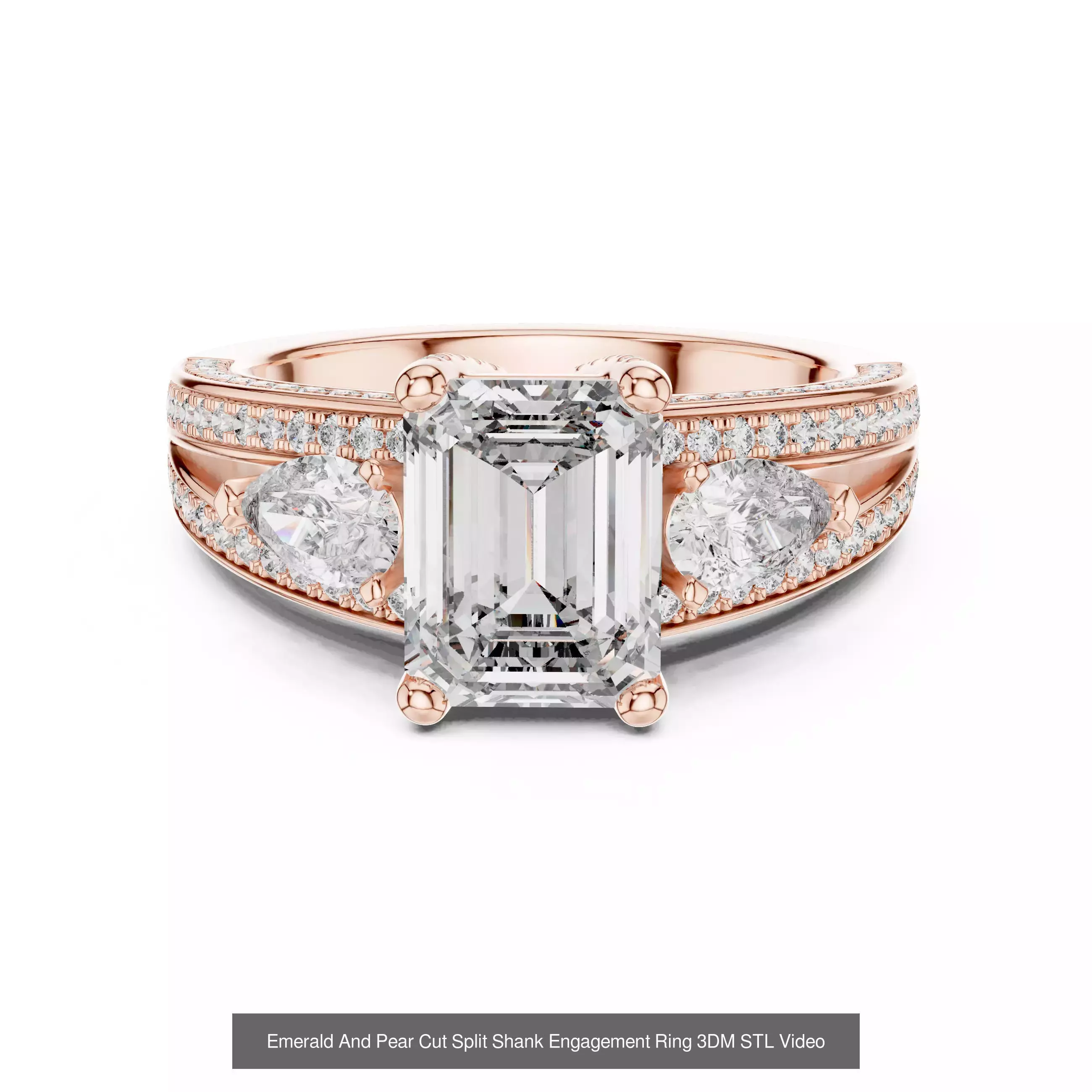 55 Side Pear Diamond Rings 3DM STL OBJ FBX 3 Color Render Video 3D Model Collection_58