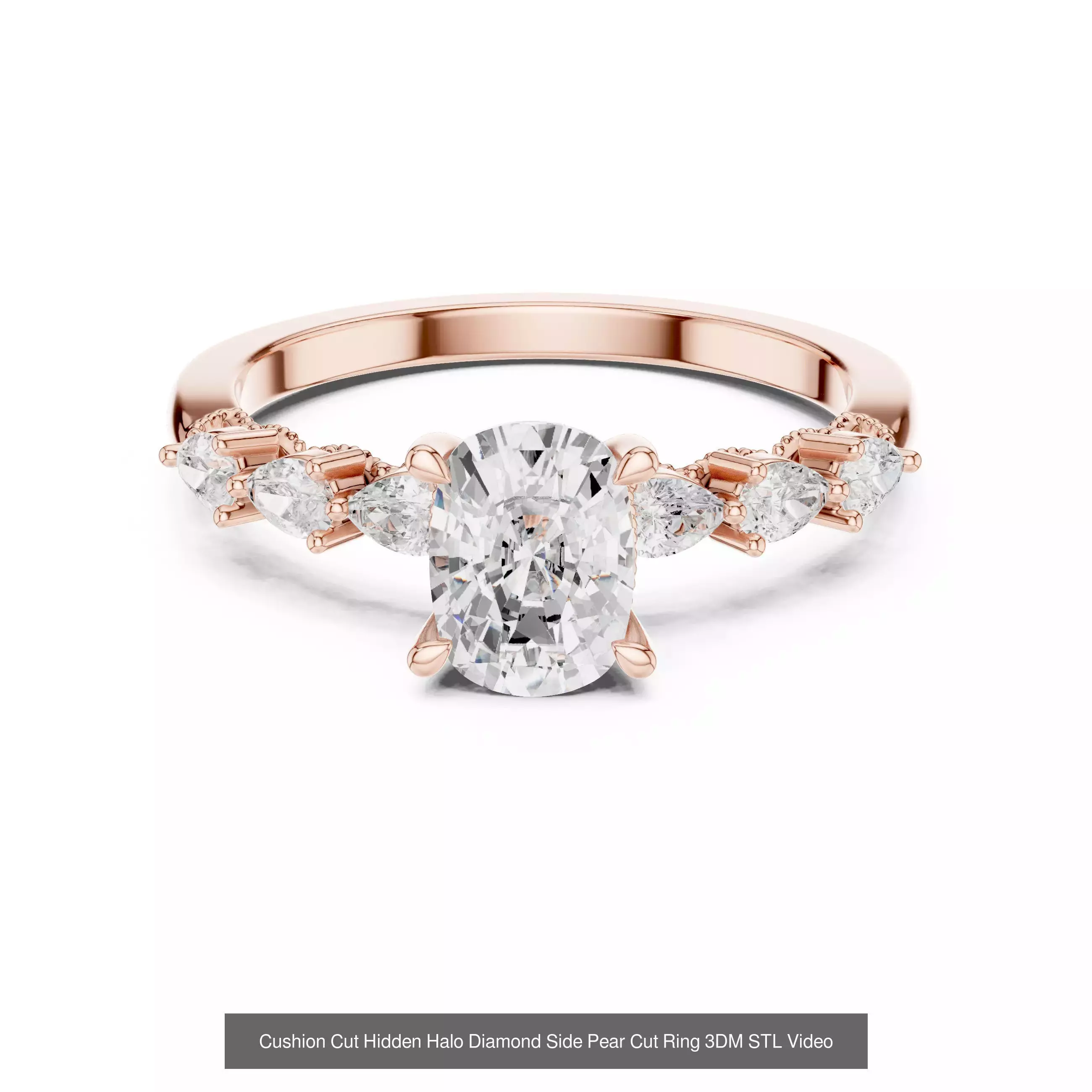 55 Side Pear Diamond Rings 3DM STL OBJ FBX 3 Color Render Video 3D Model Collection_30