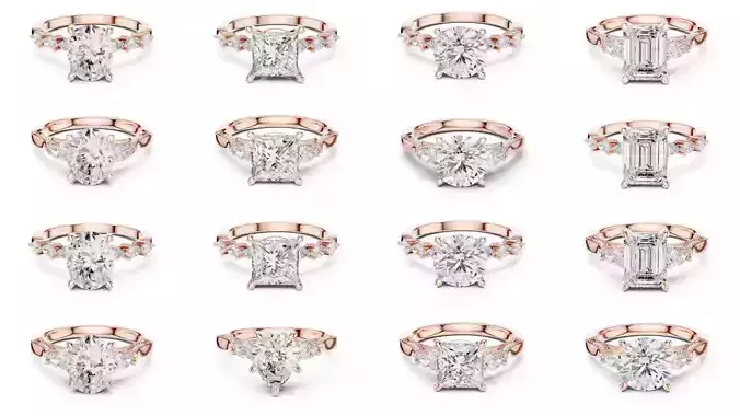 55 Side Pear Diamond Rings 3DM STL OBJ FBX 3 Color Render Video 3D Model Collection