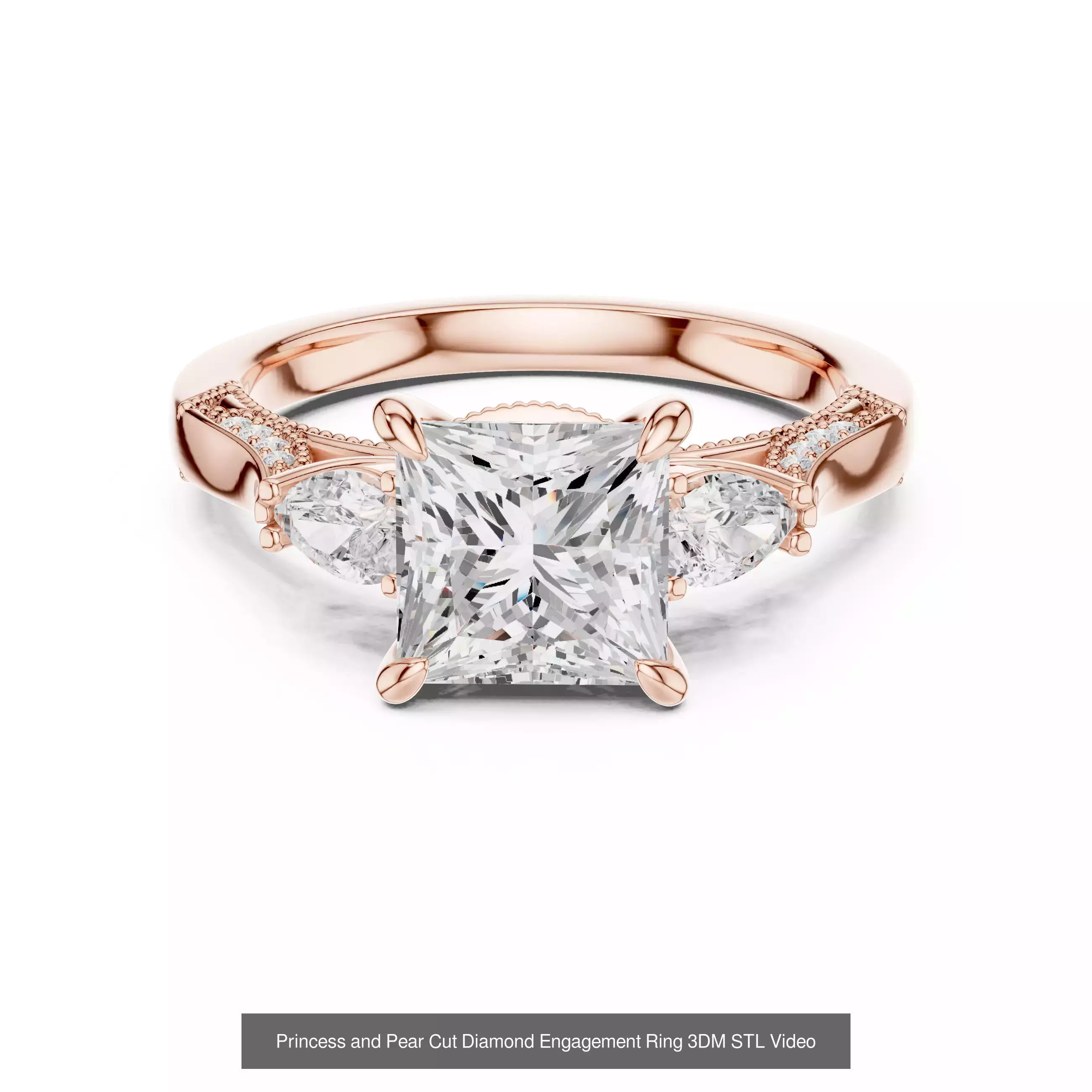 55 Side Pear Diamond Rings 3DM STL OBJ FBX 3 Color Render Video 3D Model Collection_53