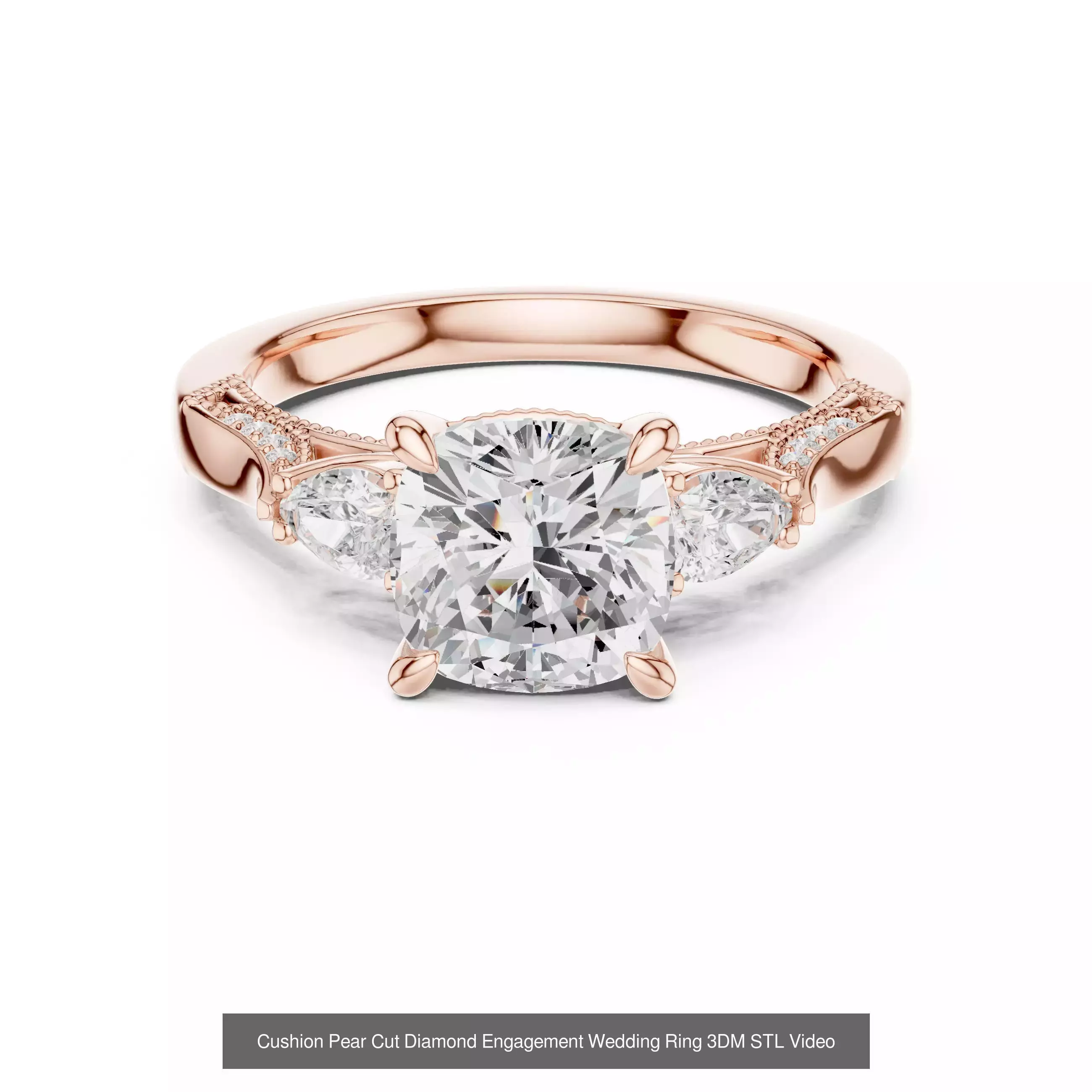 55 Side Pear Diamond Rings 3DM STL OBJ FBX 3 Color Render Video 3D Model Collection_27