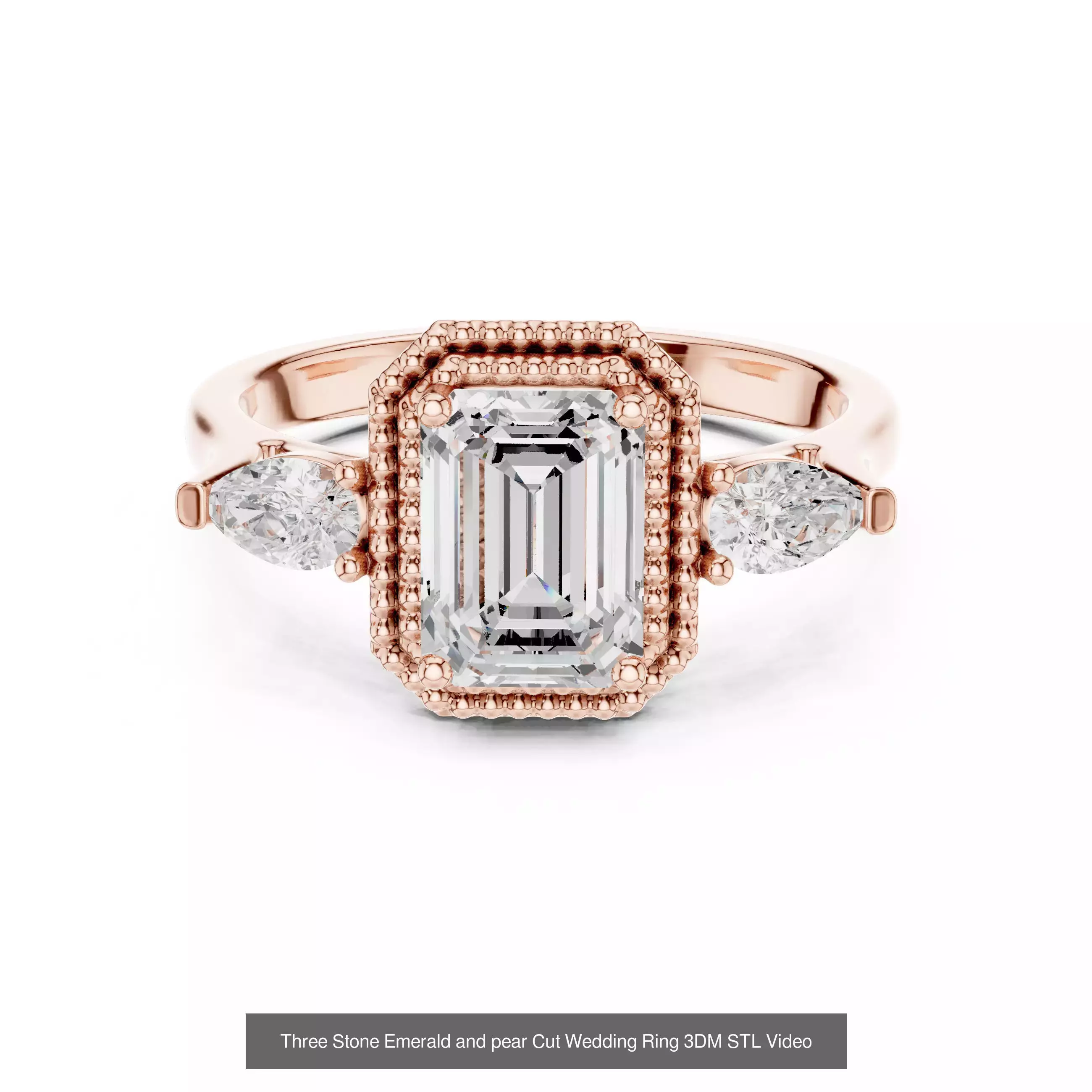 55 Side Pear Diamond Rings 3DM STL OBJ FBX 3 Color Render Video 3D Model Collection_26