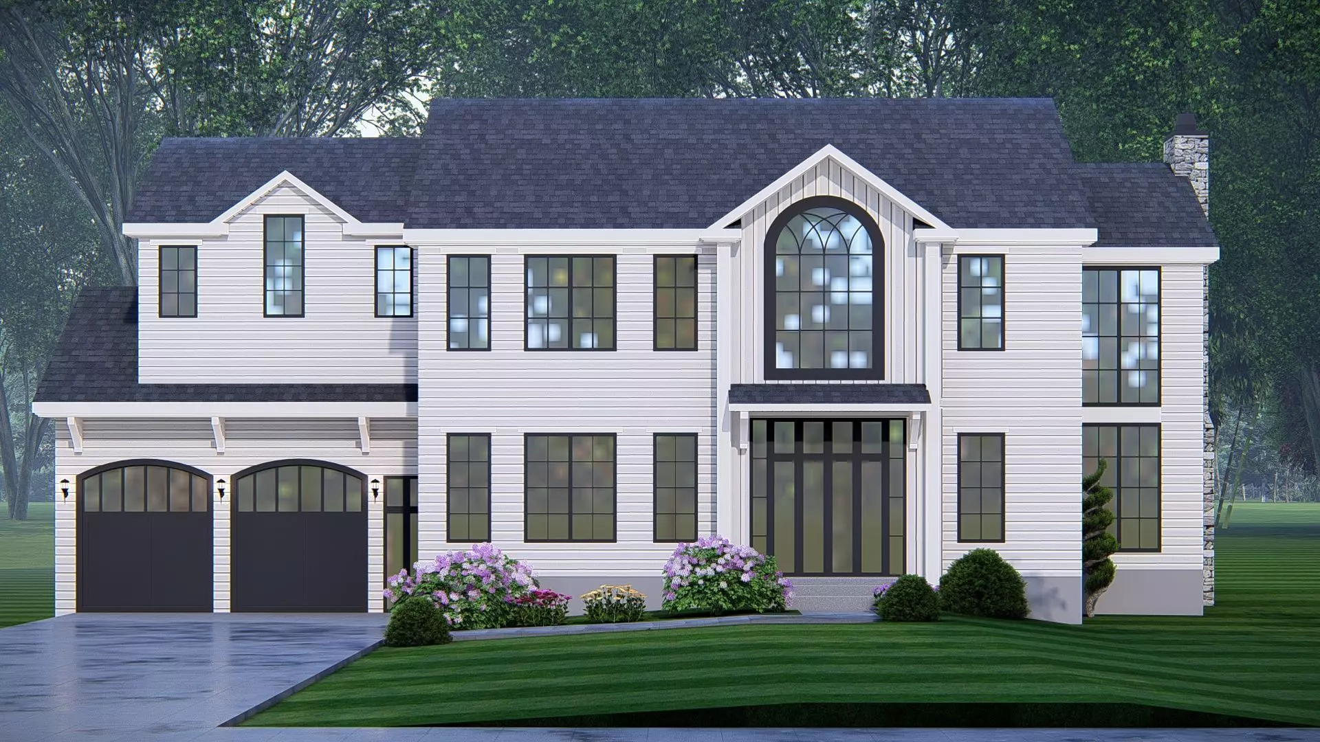 American Exterior House Design Classic Modern Country Home 3D model