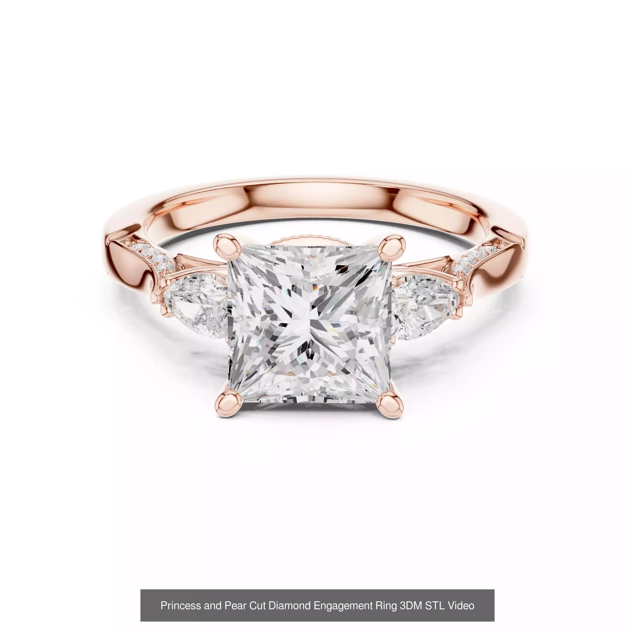 179 Princess Diamond Rings 3DM STL OBJ FBX 3 Color Render Video 3D Model Collection_168