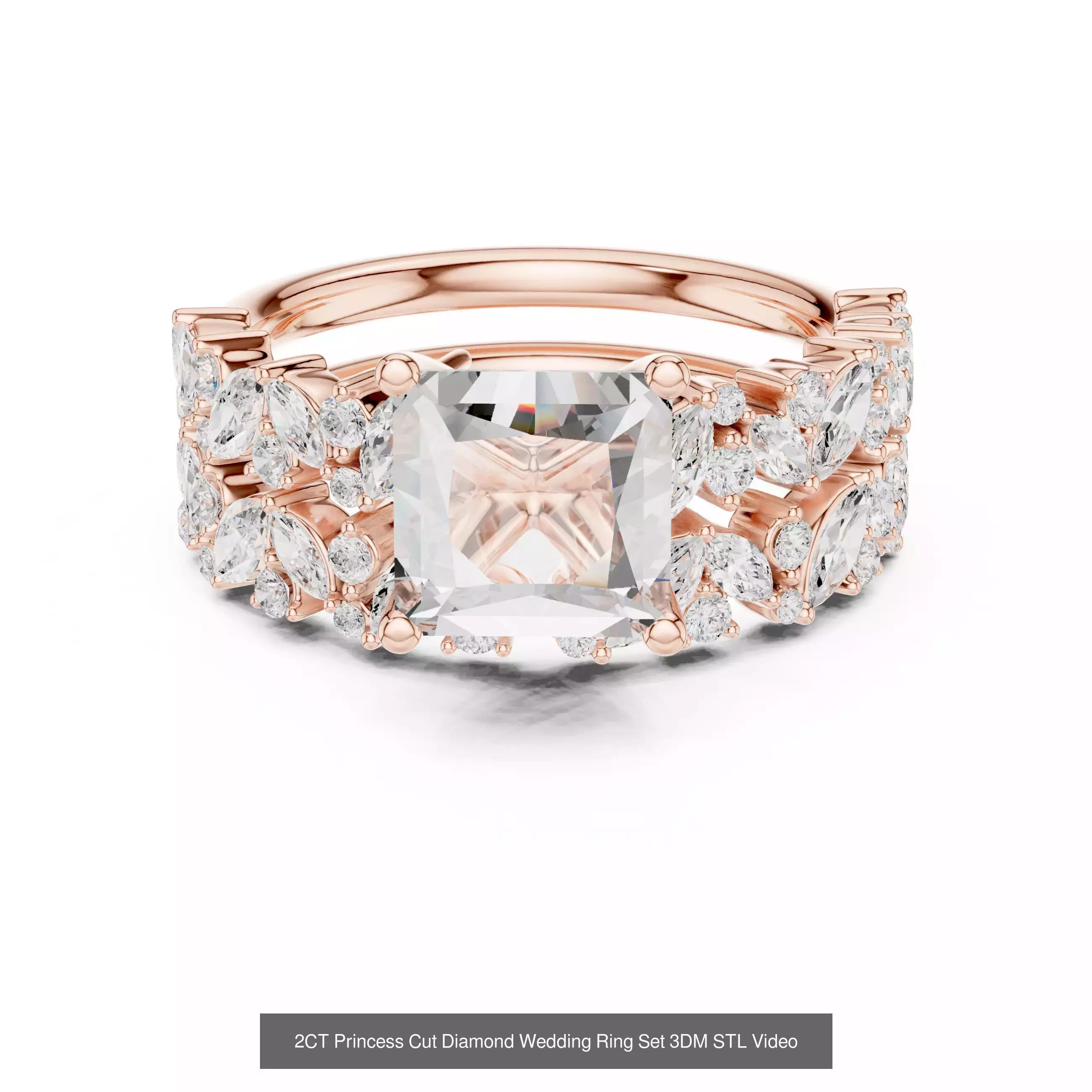 179 Princess Diamond Rings 3DM STL OBJ FBX 3 Color Render Video 3D Model Collection_127