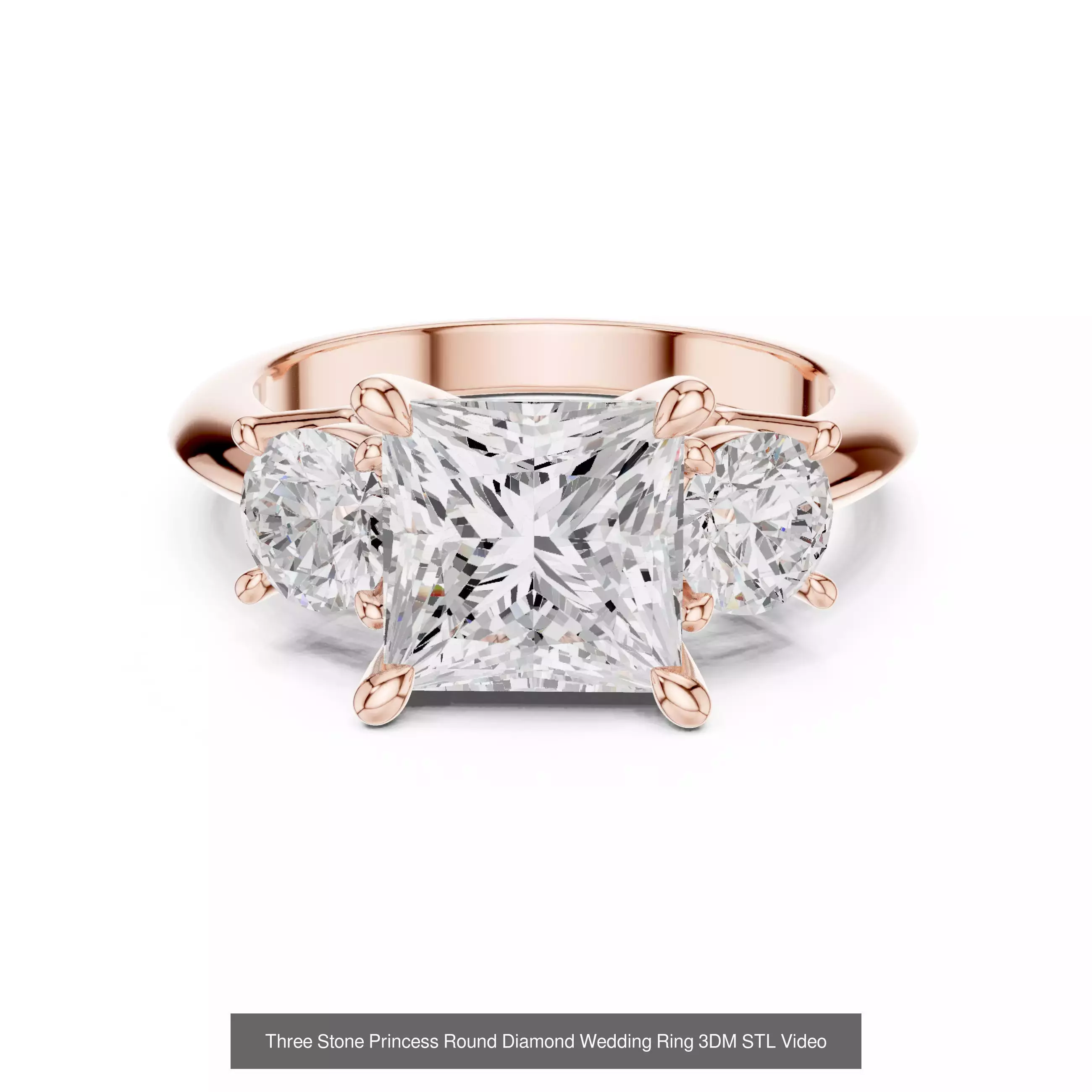 179 Princess Diamond Rings 3DM STL OBJ FBX 3 Color Render Video 3D Model Collection_161