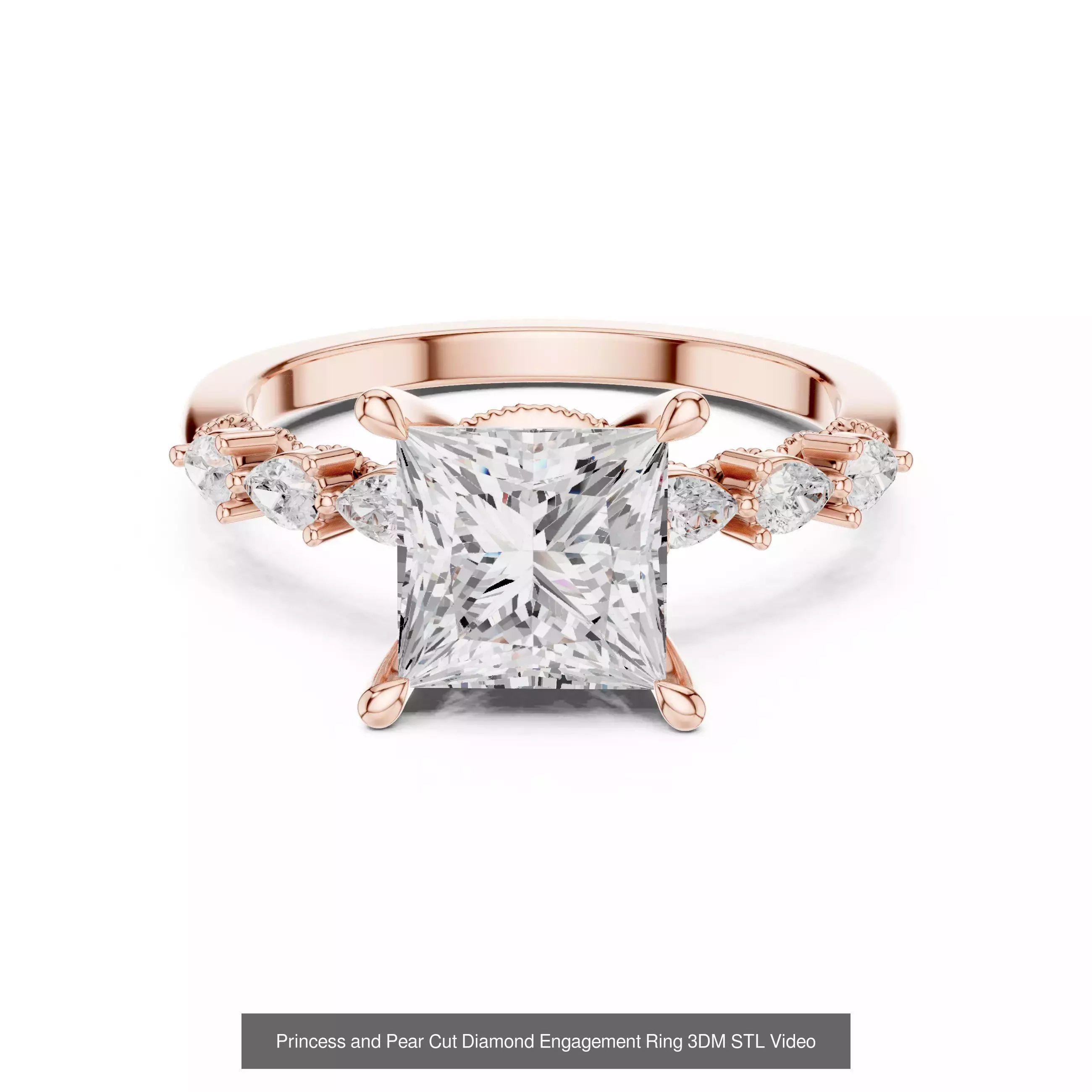 179 Princess Diamond Rings 3DM STL OBJ FBX 3 Color Render Video 3D Model Collection_146