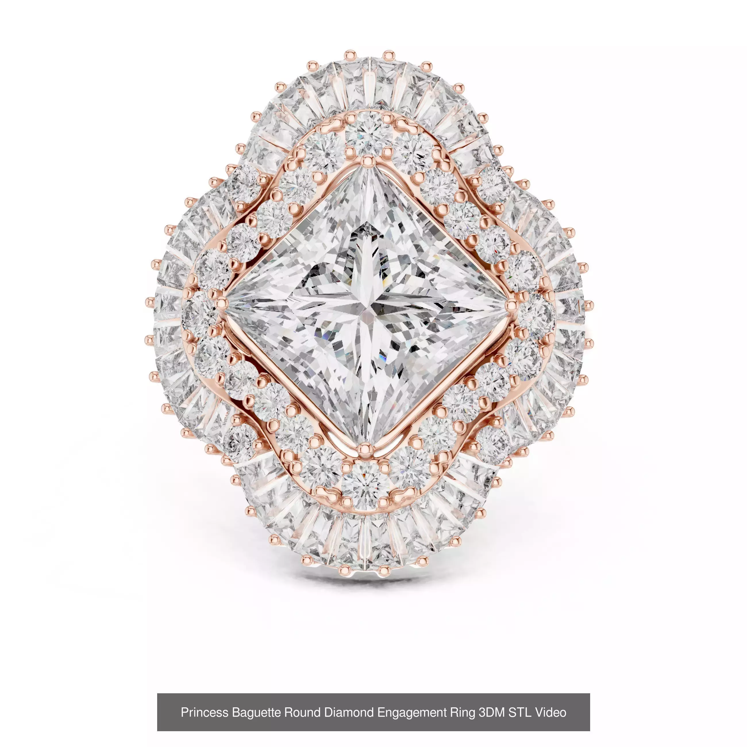 179 Princess Diamond Rings 3DM STL OBJ FBX 3 Color Render Video 3D Model Collection_24