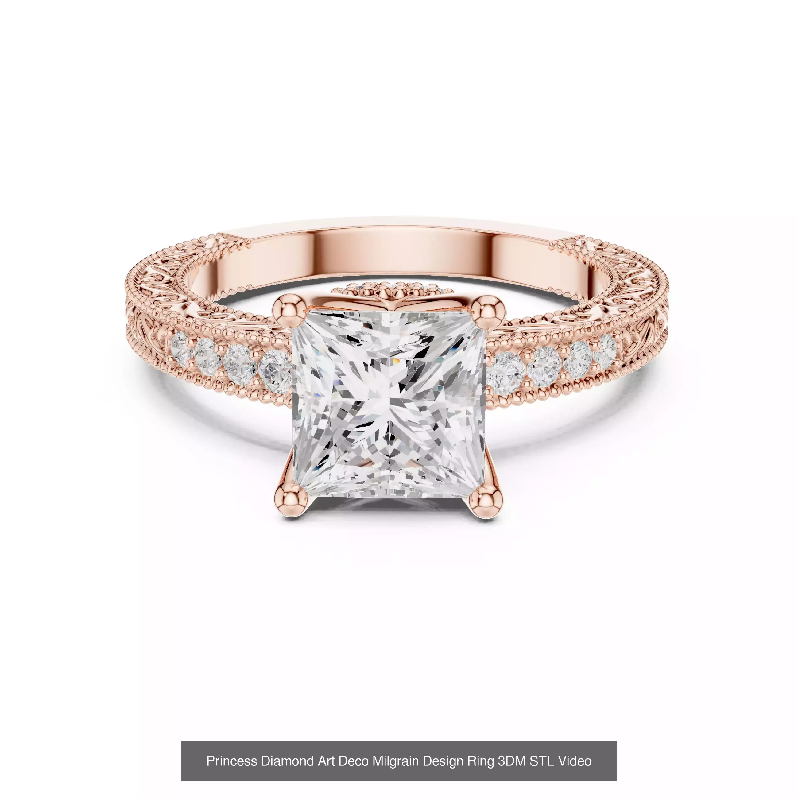 179 Princess Diamond Rings 3DM STL OBJ FBX 3 Color Render Video 3D Model Collection_136